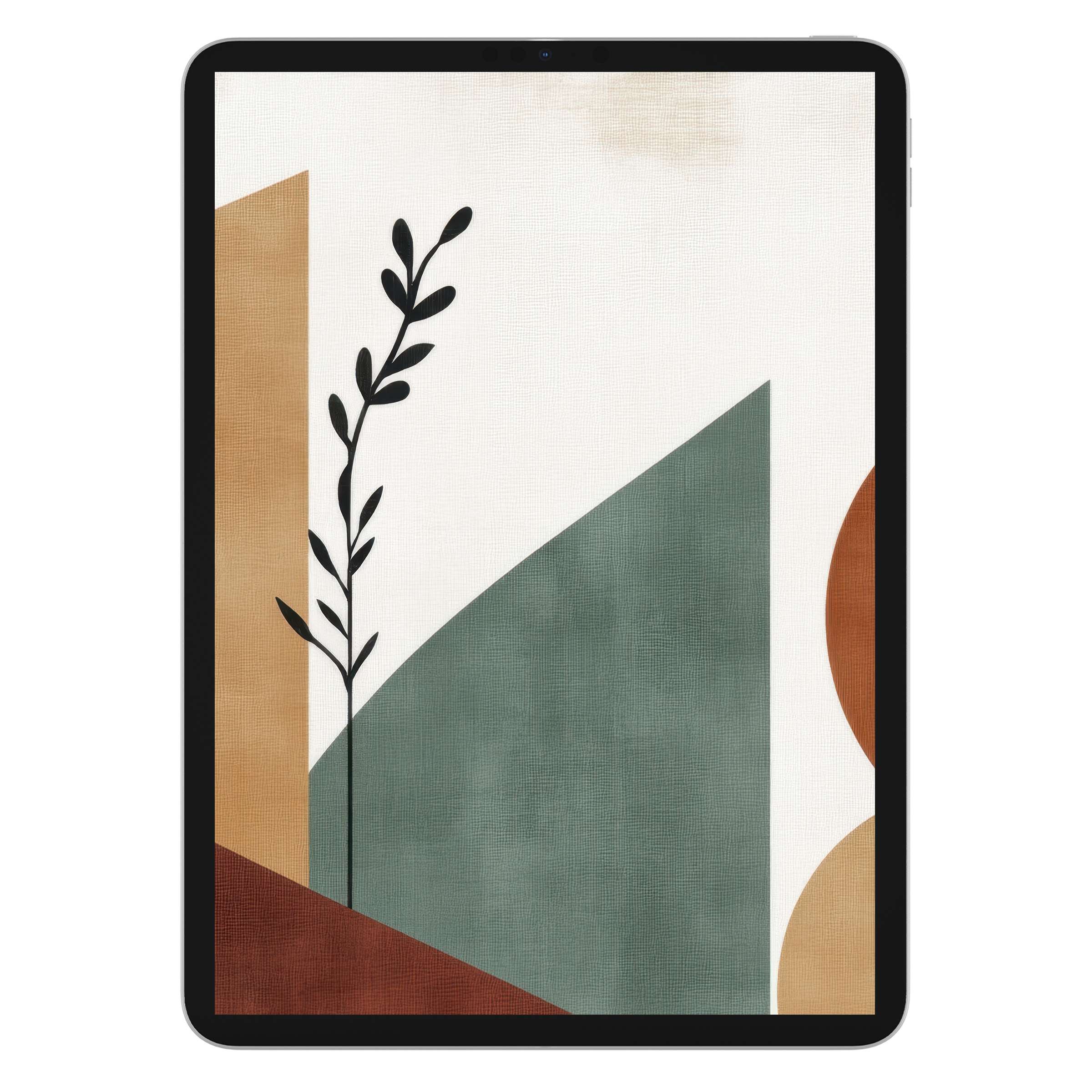 Modern iPad wallpaper featuring a minimalist plant design with earthy tones, perfect background for tablets, digital download available