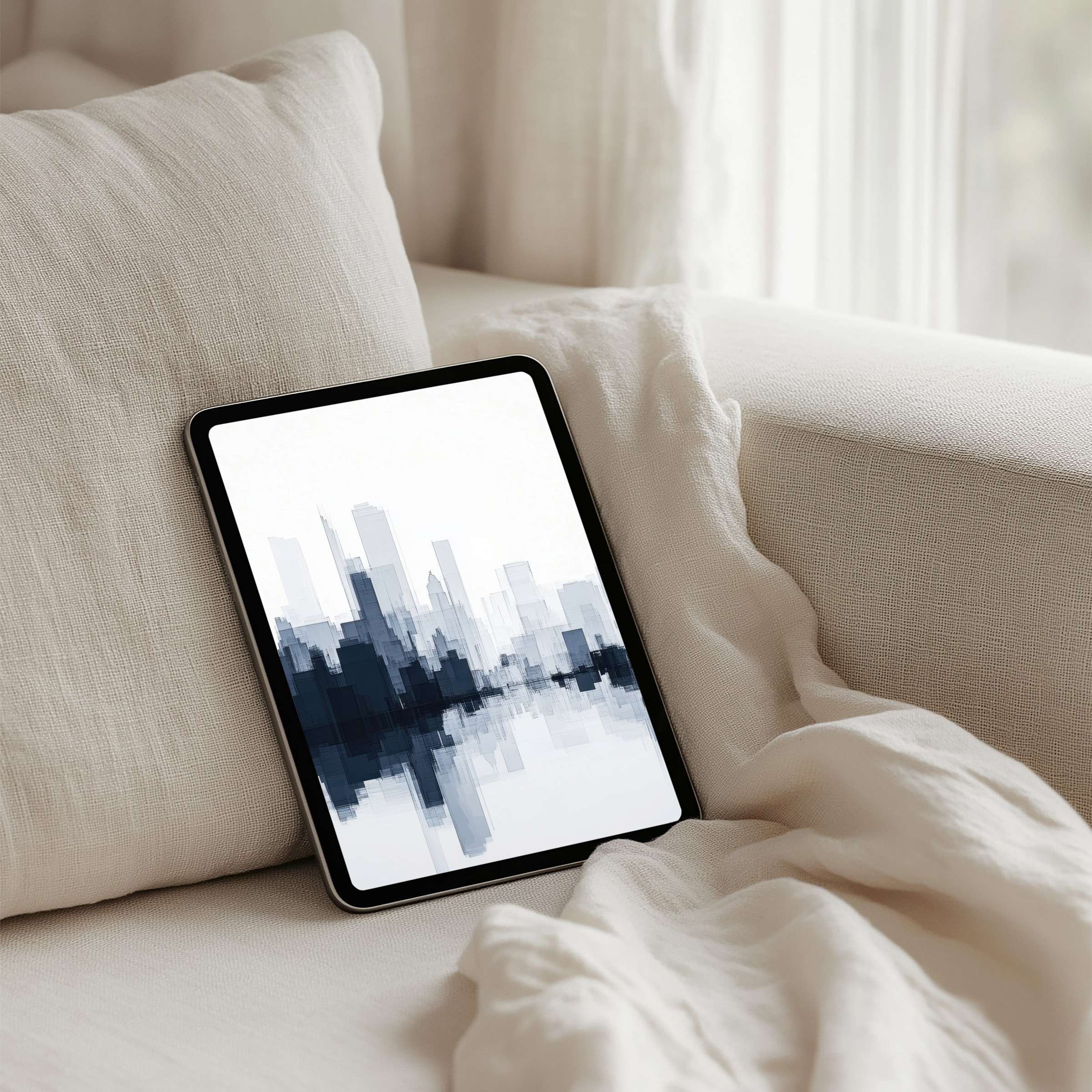Elegant abstract cityscape iPad background for instant download, perfect for cultivating calm and inspiration on your tablet