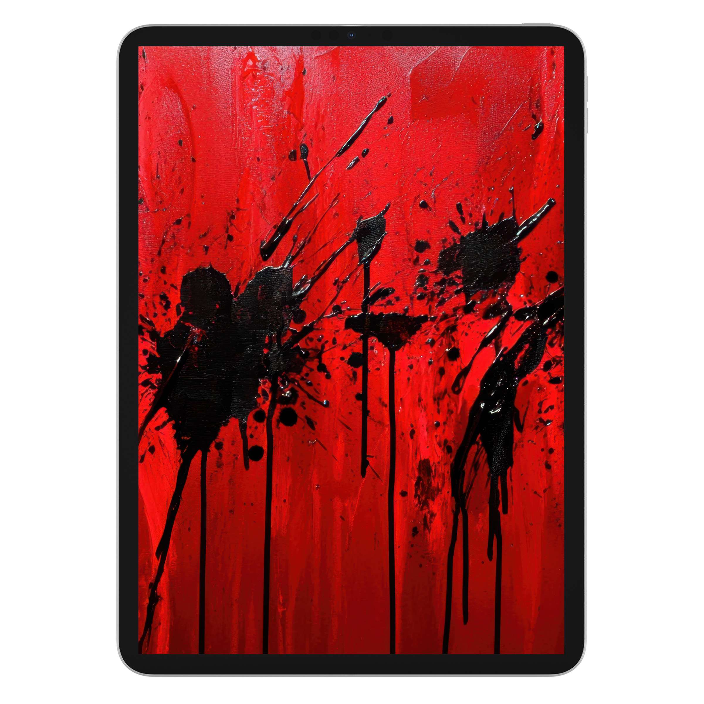 Vibrant red and black abstract painting creates an elegant modern iPad wallpaper, ideal as a digital download background for tablets