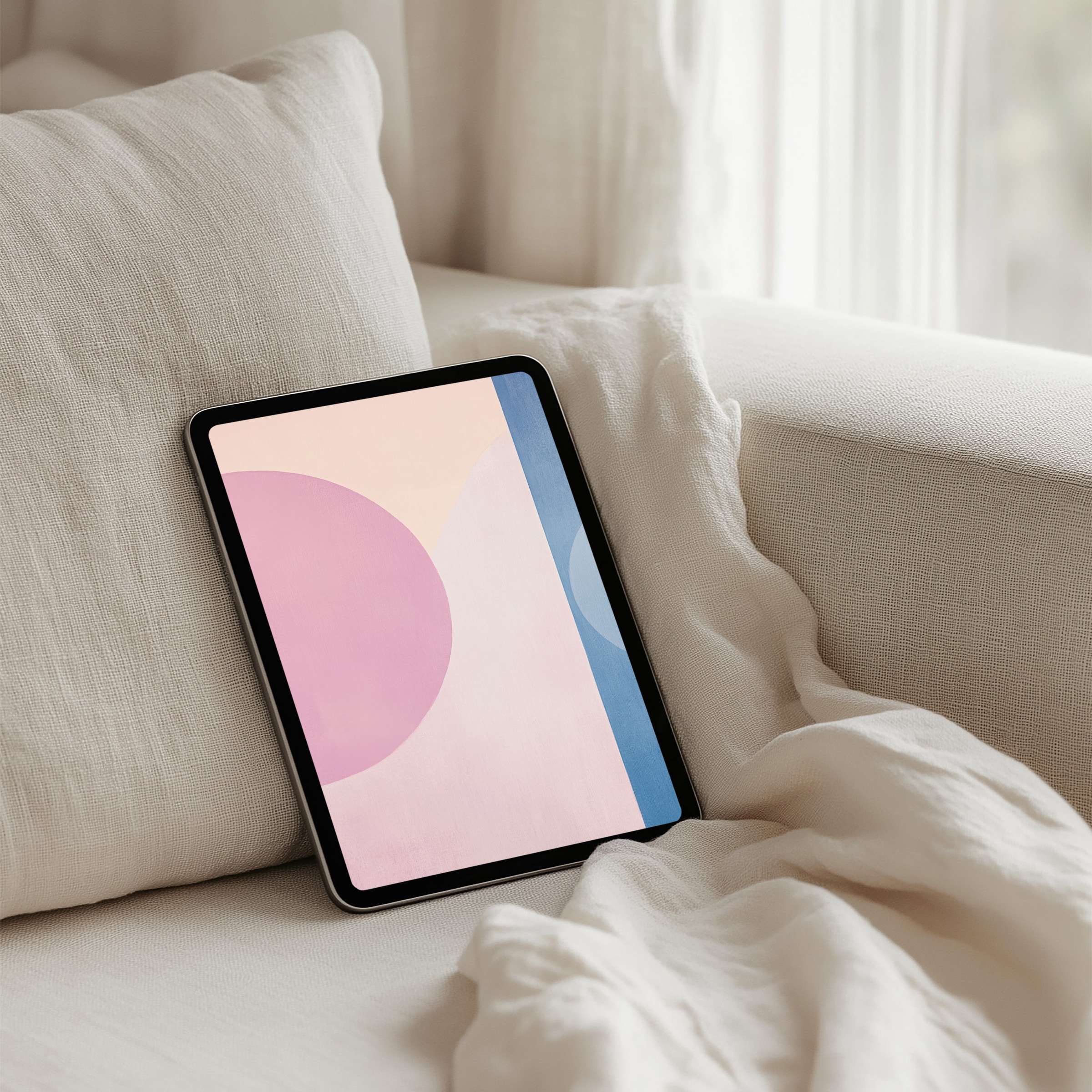 Elegant abstract pink and blue iPad background for instant download infuses your tablet with calm aesthetics and mindful serenity