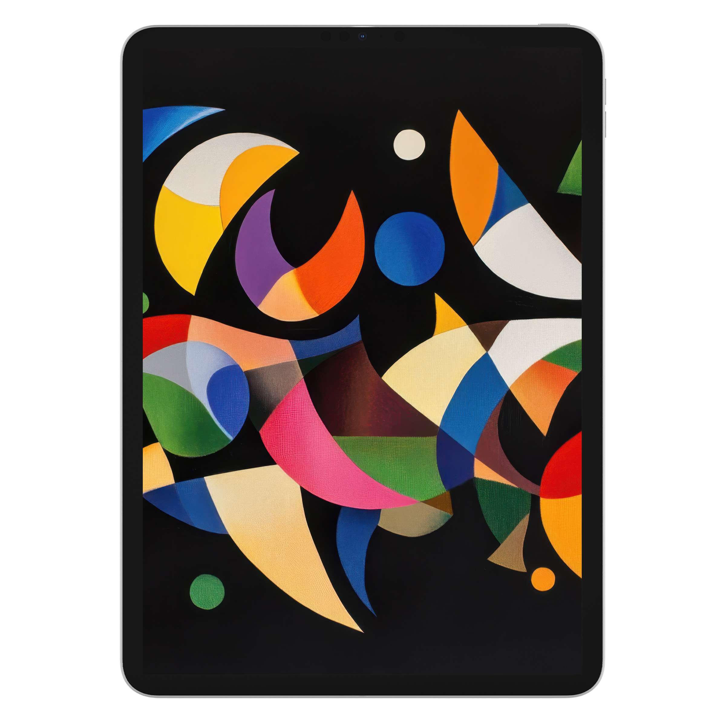 Vibrant abstract shapes on a dark modern iPad wallpaper create a stunning digital download for tablet backgrounds and serene aesthetics