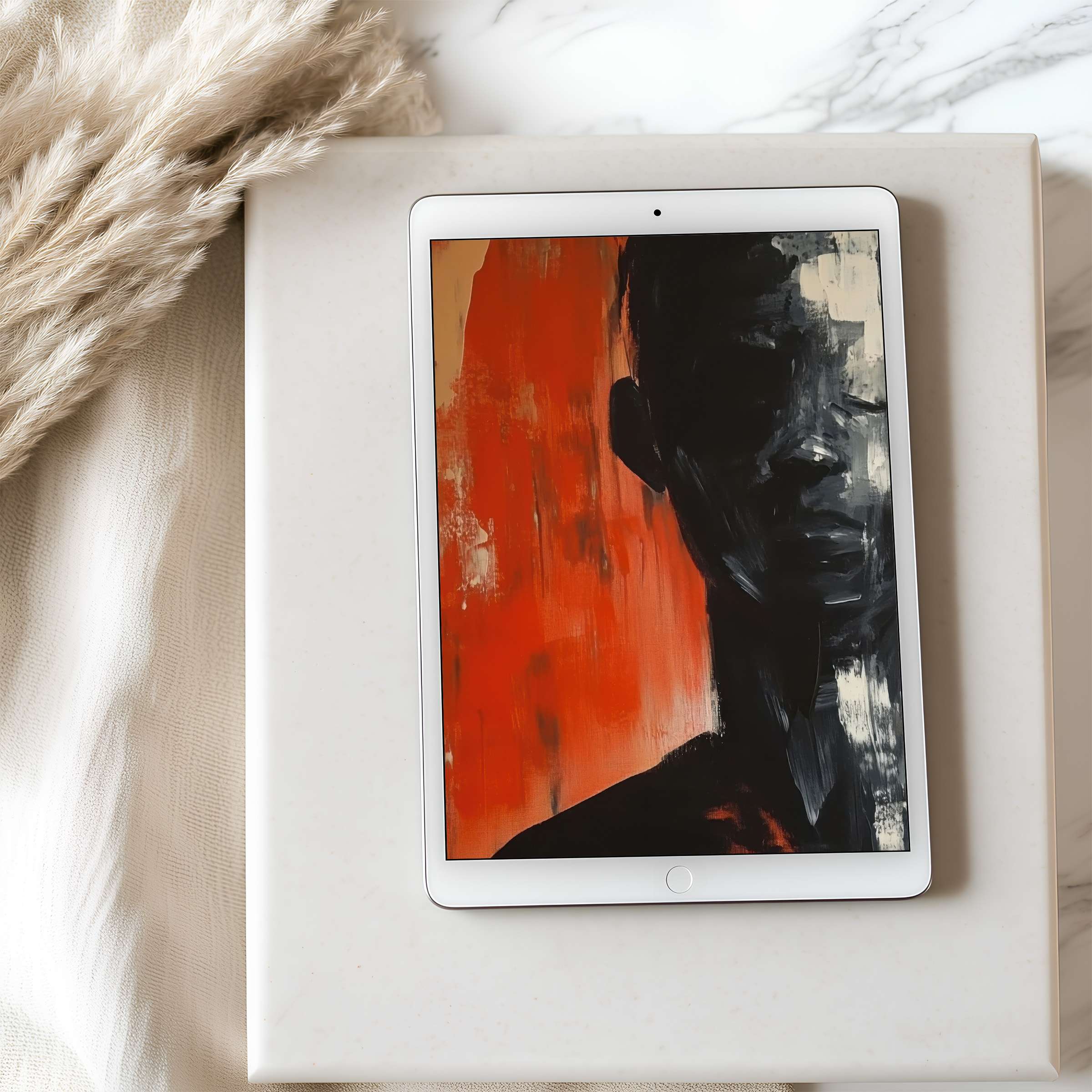 Elegant abstract portrait in warm, earthy tones creates a calming tablet wallpaper perfect for iPad, high resolution download for any decor