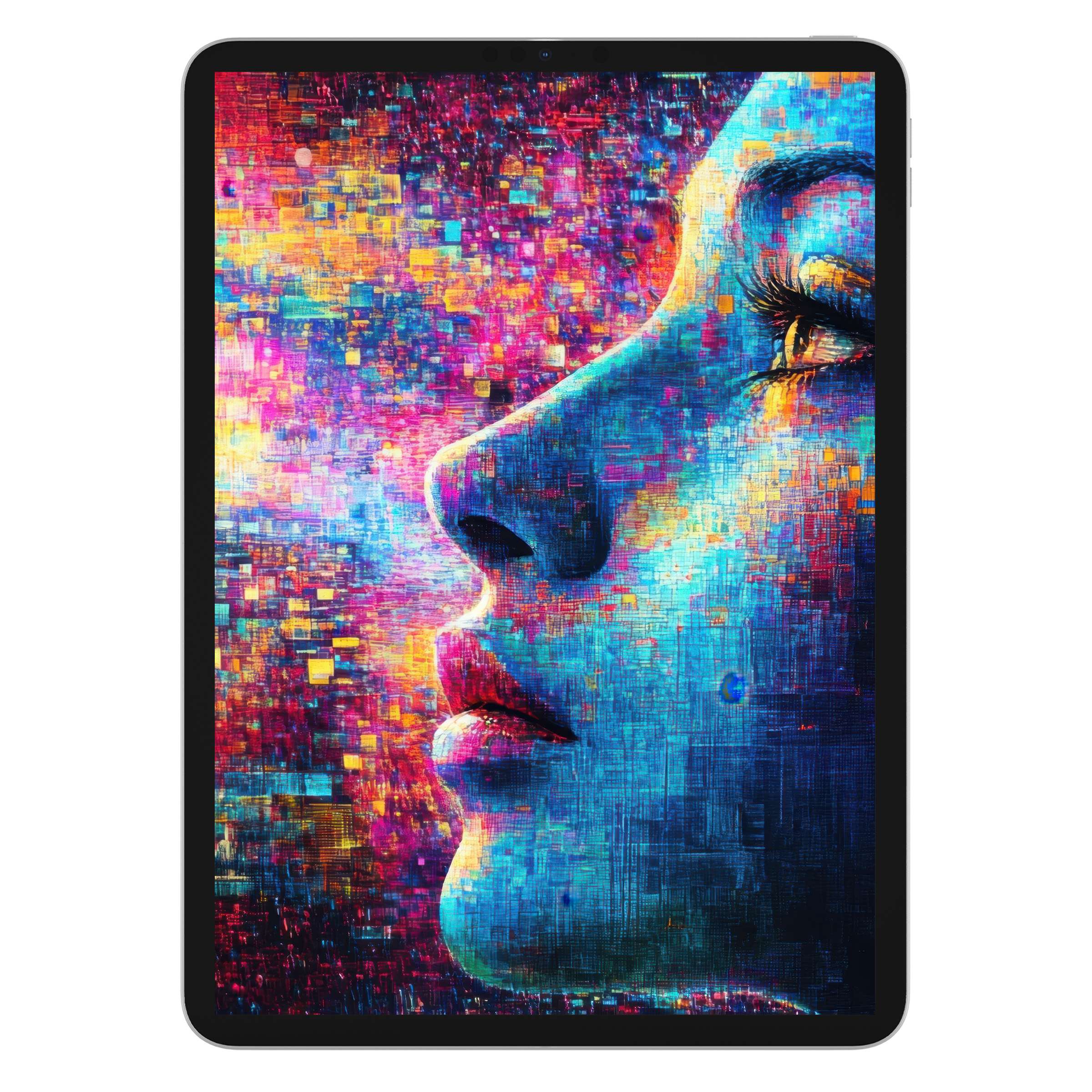 Vibrant modern iPad wallpaper with abstract art blends blues and pinks for a soothing digital download tablet background