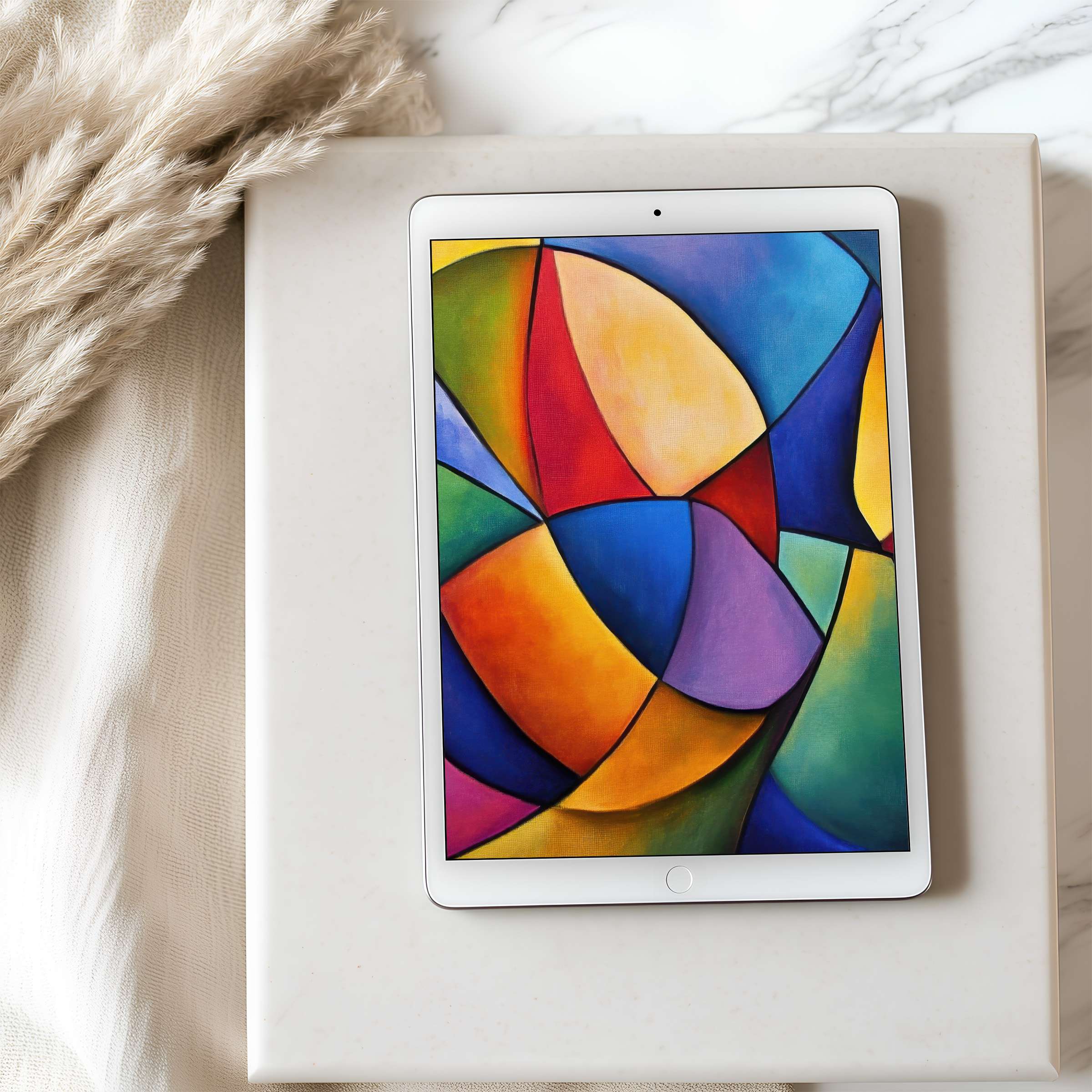 Bright, abstract colors form an elegant, sustainable tablet wallpaper, perfect for high-resolution iPad downloads and Android tablets