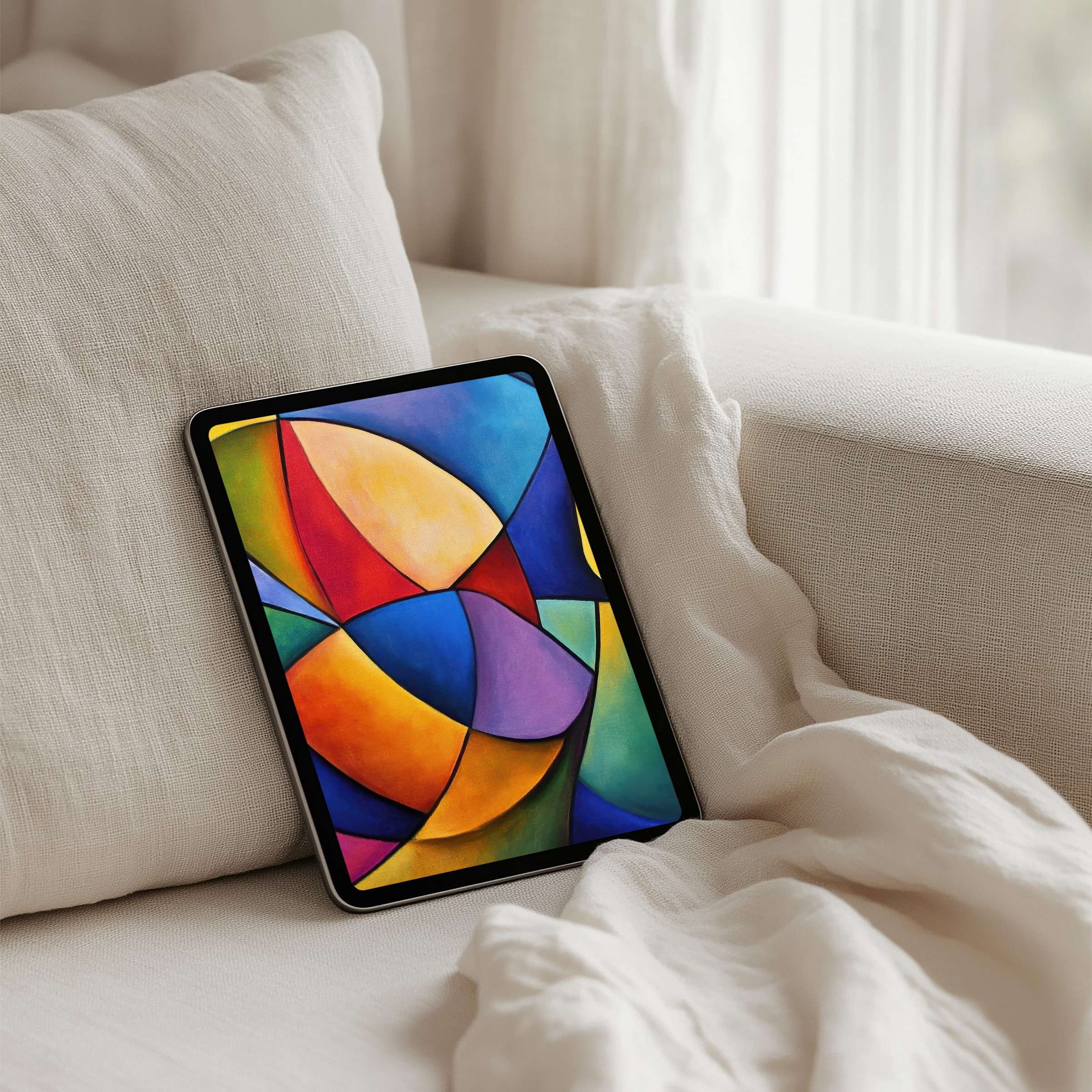 Elegant abstract art in vibrant hues graces this iPad background offering instant download for any tablet inspiring calm and creativity