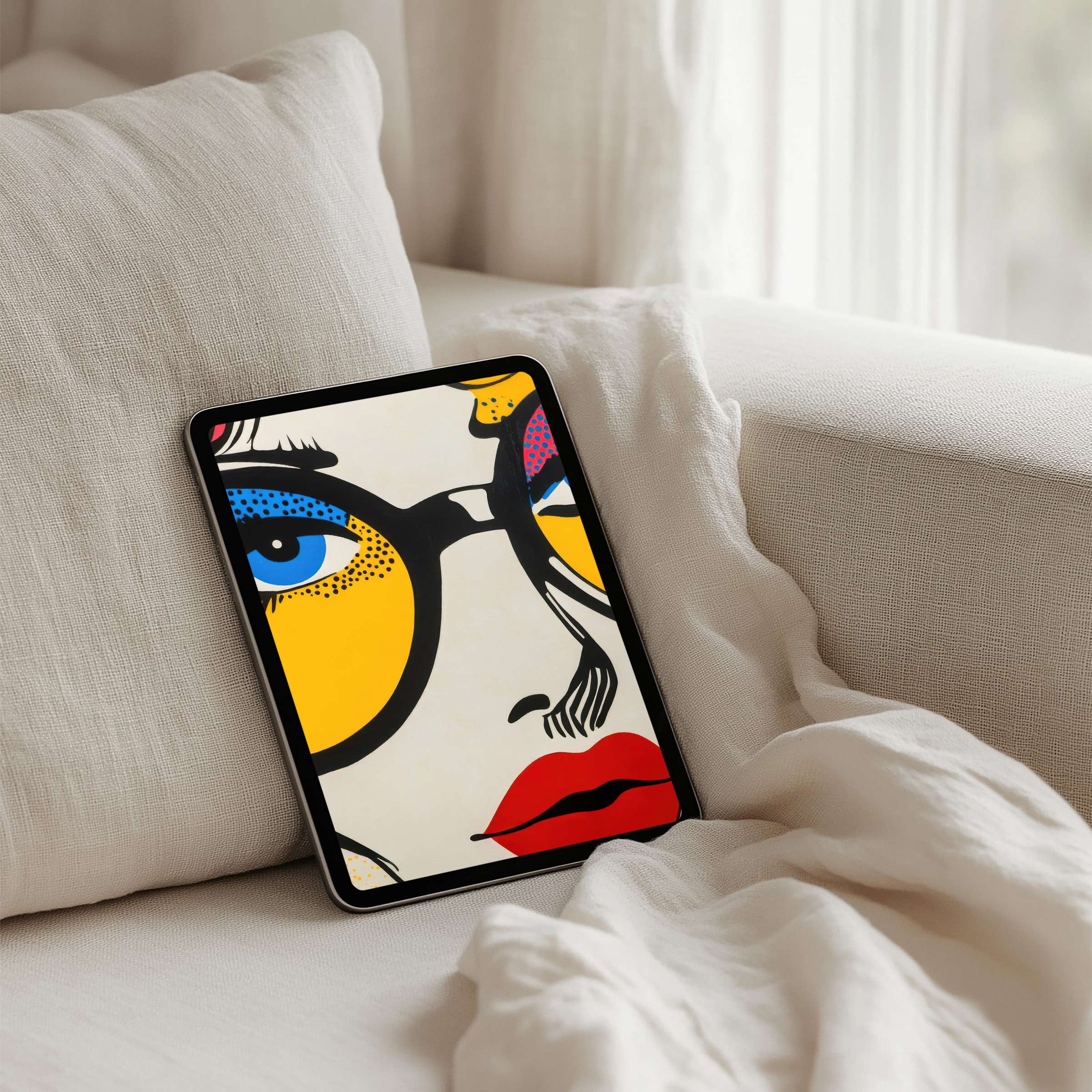 Vibrant pop art iPad background for instant download evokes calm elegance on a tablet; fits iPad, Samsung, Android
