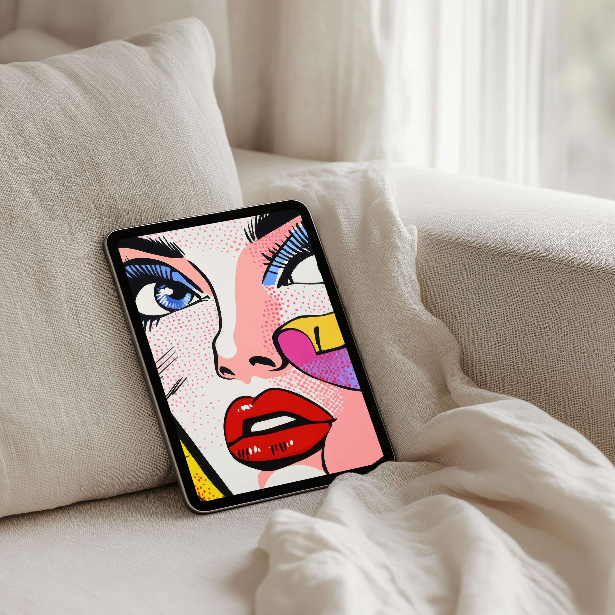 Vibrant pop art iPad background on a tablet offering instant download for elegance and inspiration in every modern setting