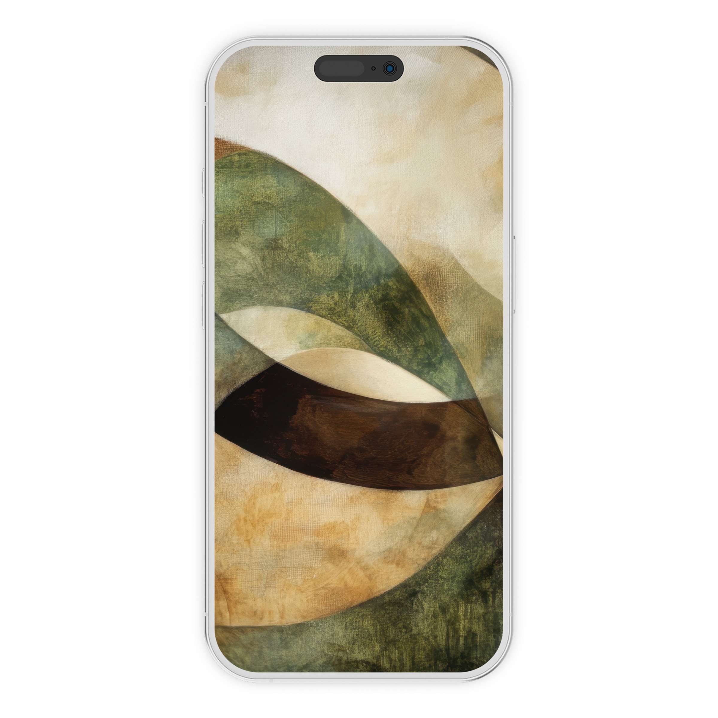 Elegant modern iPhone wallpaper featuring soft earth tones, abstract organic shapes, and serene textures for a calming phone background digital download
