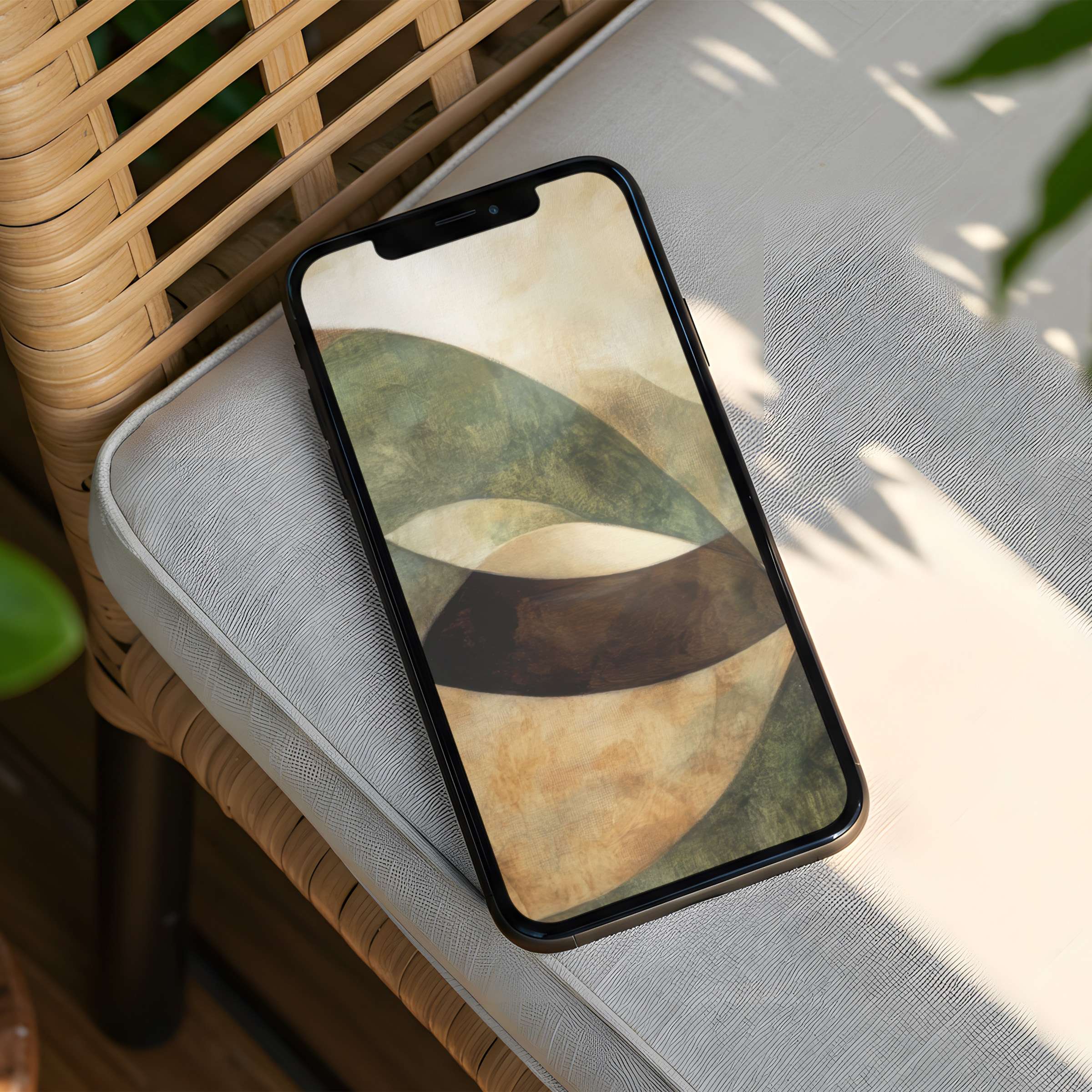 Elegant iPhone background with soothing earth tones and abstract curves for instant download phone art inspiring calm mindfulness