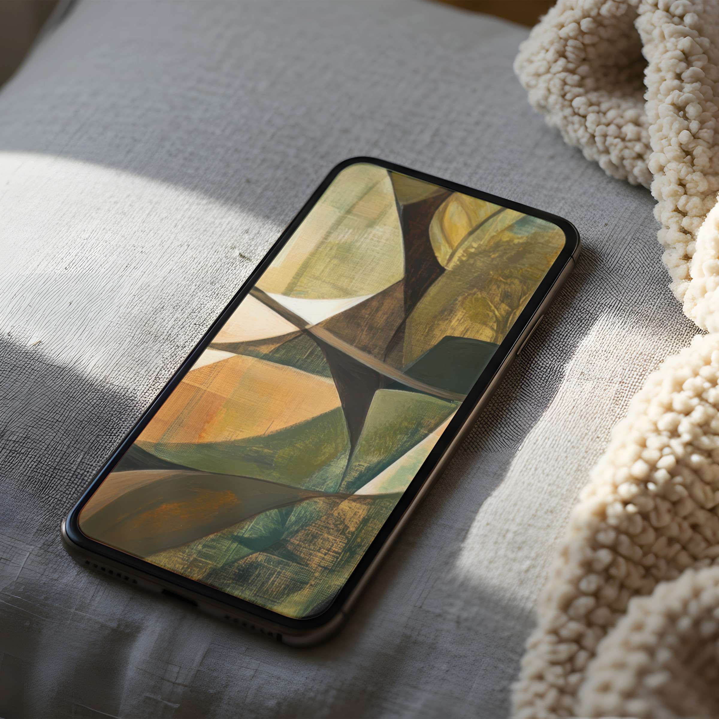Elegant abstract phone wallpaper featuring earthy tones and geometric shapes provides a calming high-resolution digital download for all devices