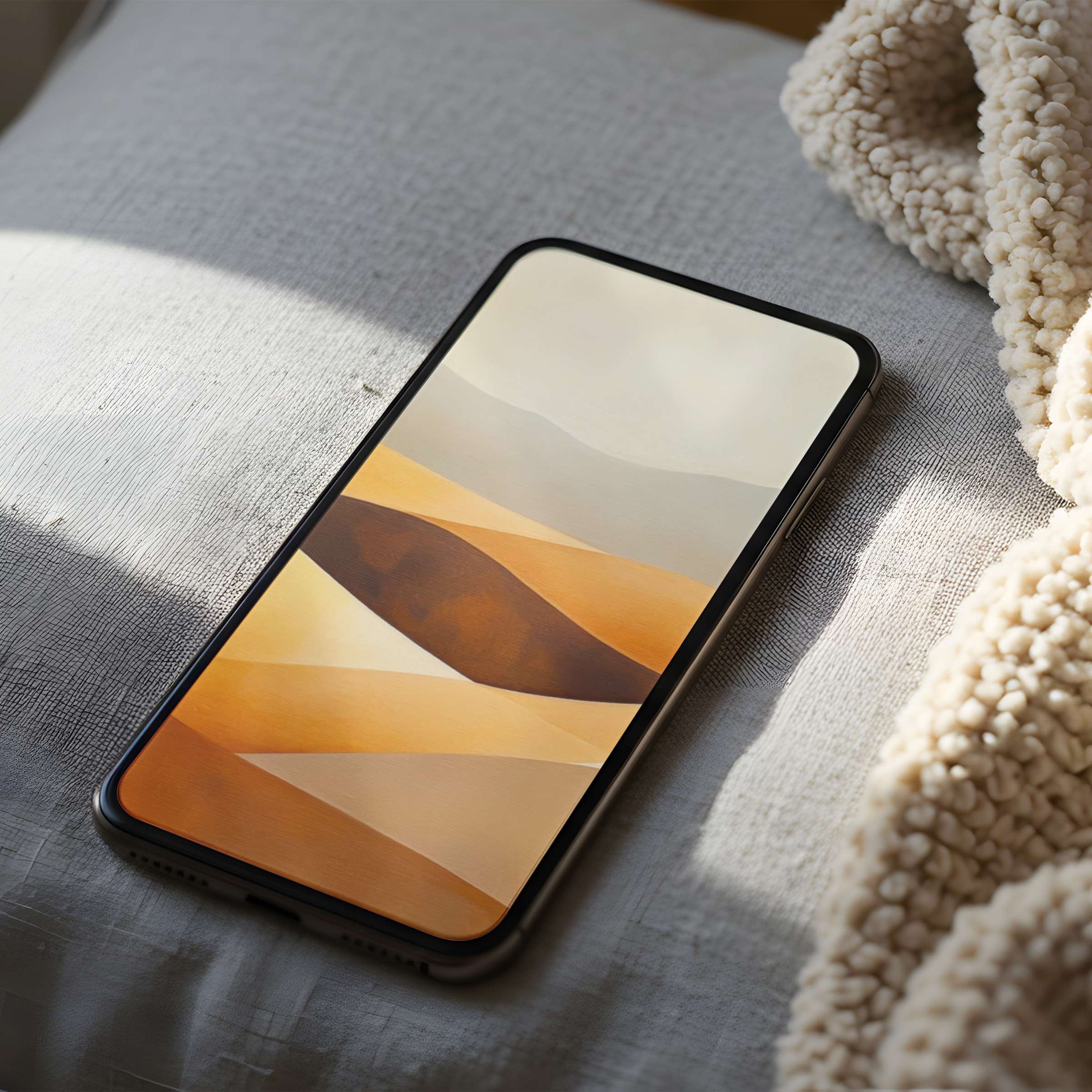 Elegant phone wallpaper featuring abstract desert landscape in warm earth tones, high resolution for iPhone and Android, digital download