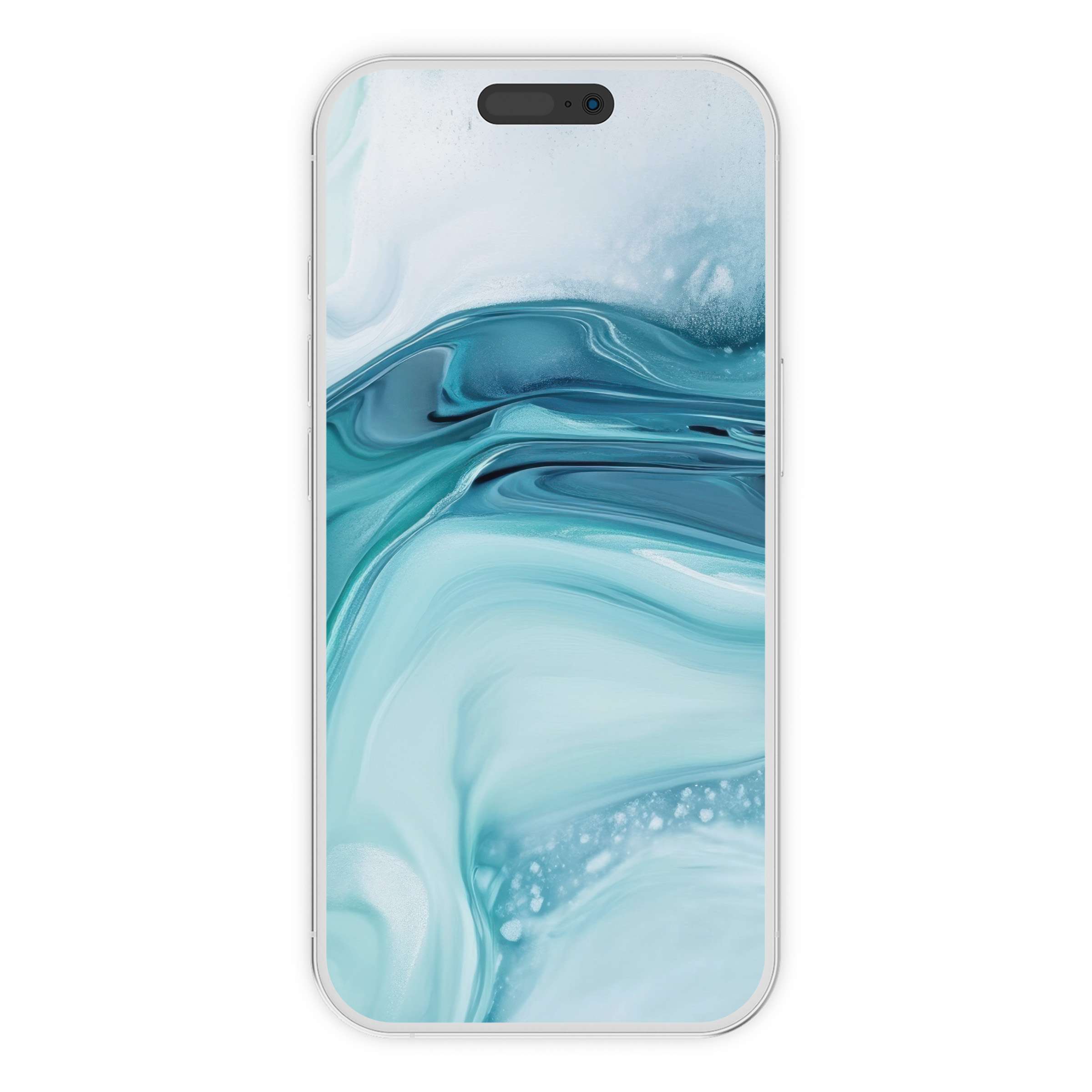 Elegant digital download modern iPhone wallpaper with serene blue-green swirls offers a calming phone background for all devices