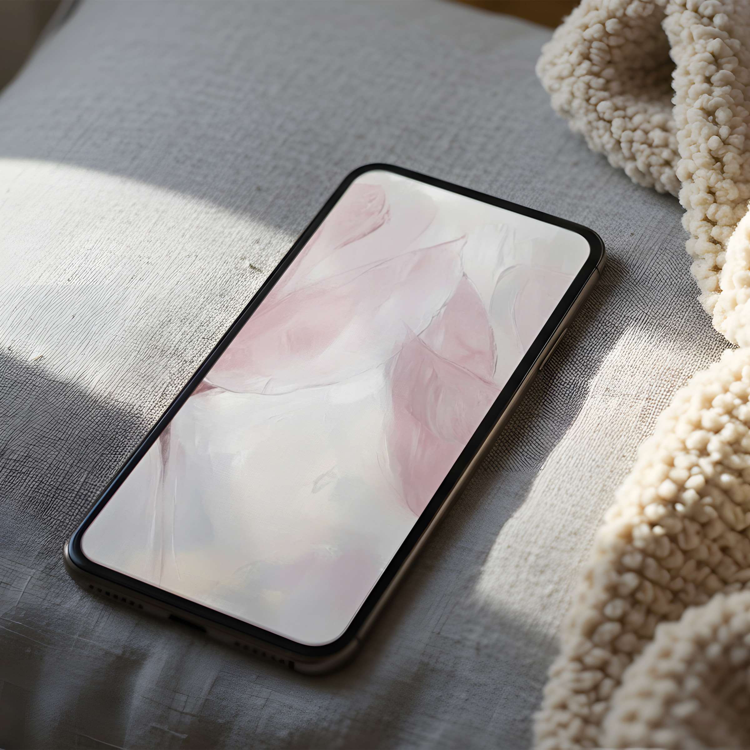Elegant abstract pink and white phone wallpaper in high resolution, perfect for iPhone or Android, offering serene digital download