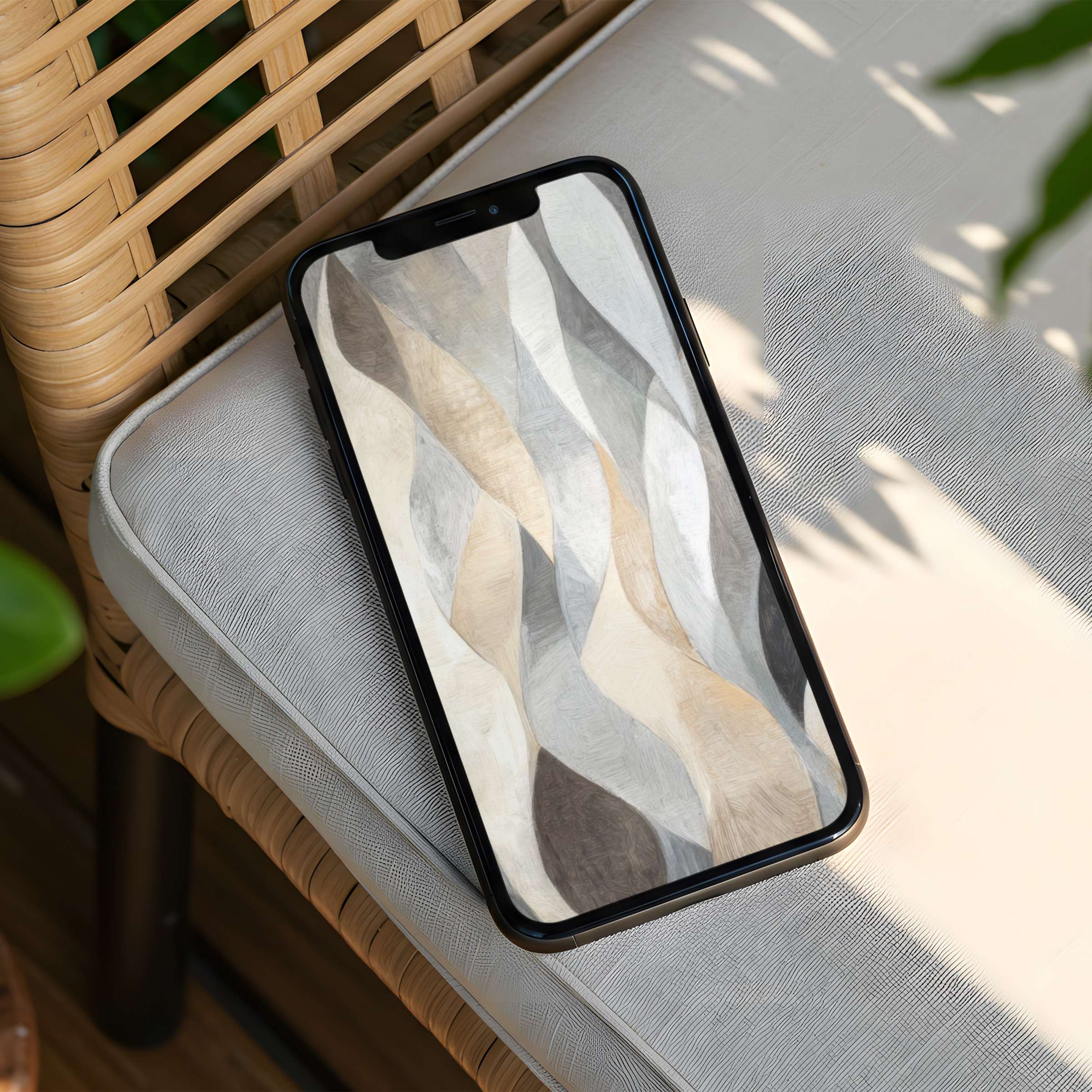 Elegant, wavy abstract design with soft neutral tones creates a calm, mindful iPhone background for instant download on any phone