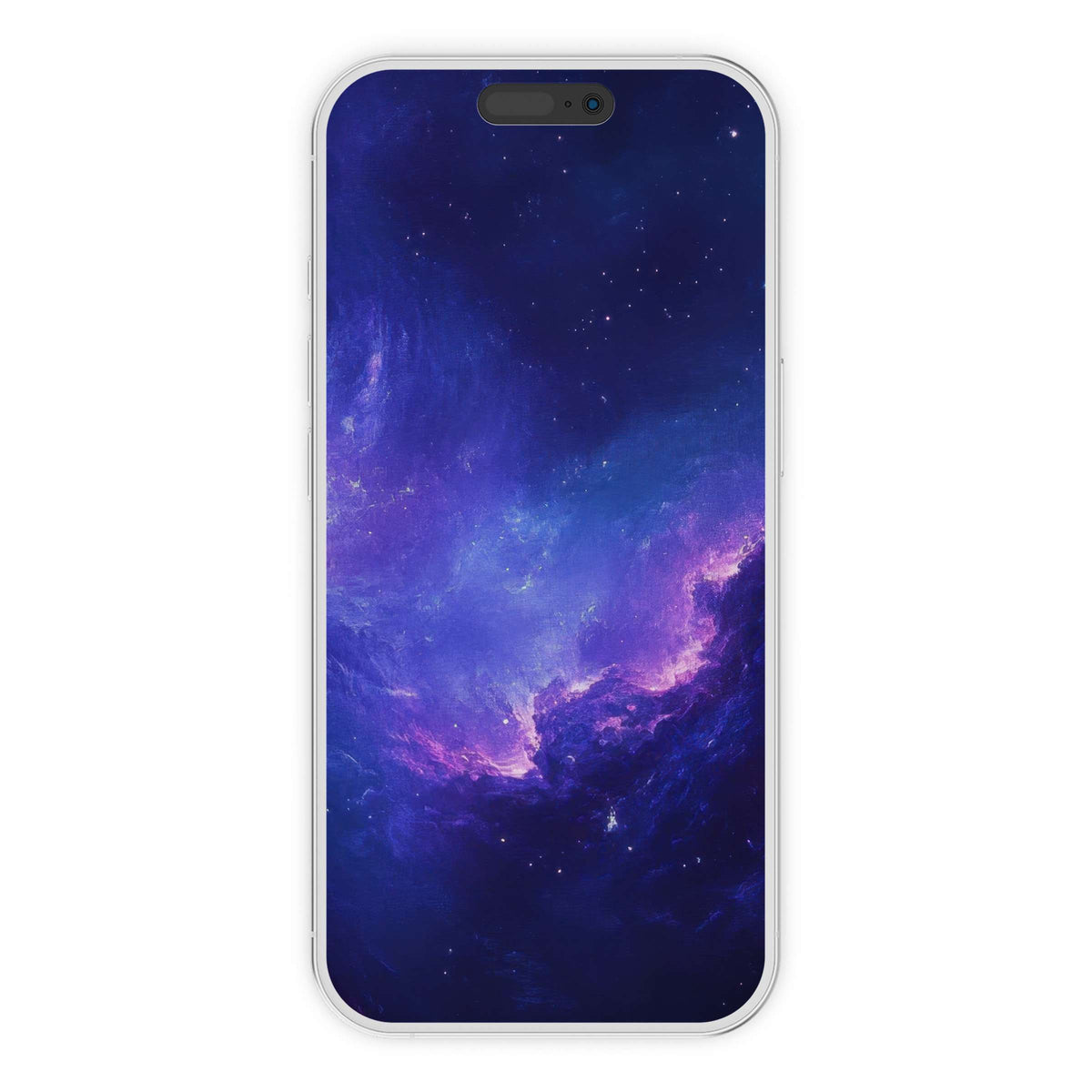 Ethereal galaxy-inspired modern iPhone wallpaper with rich purples and blues offers a serene phone background for digital download