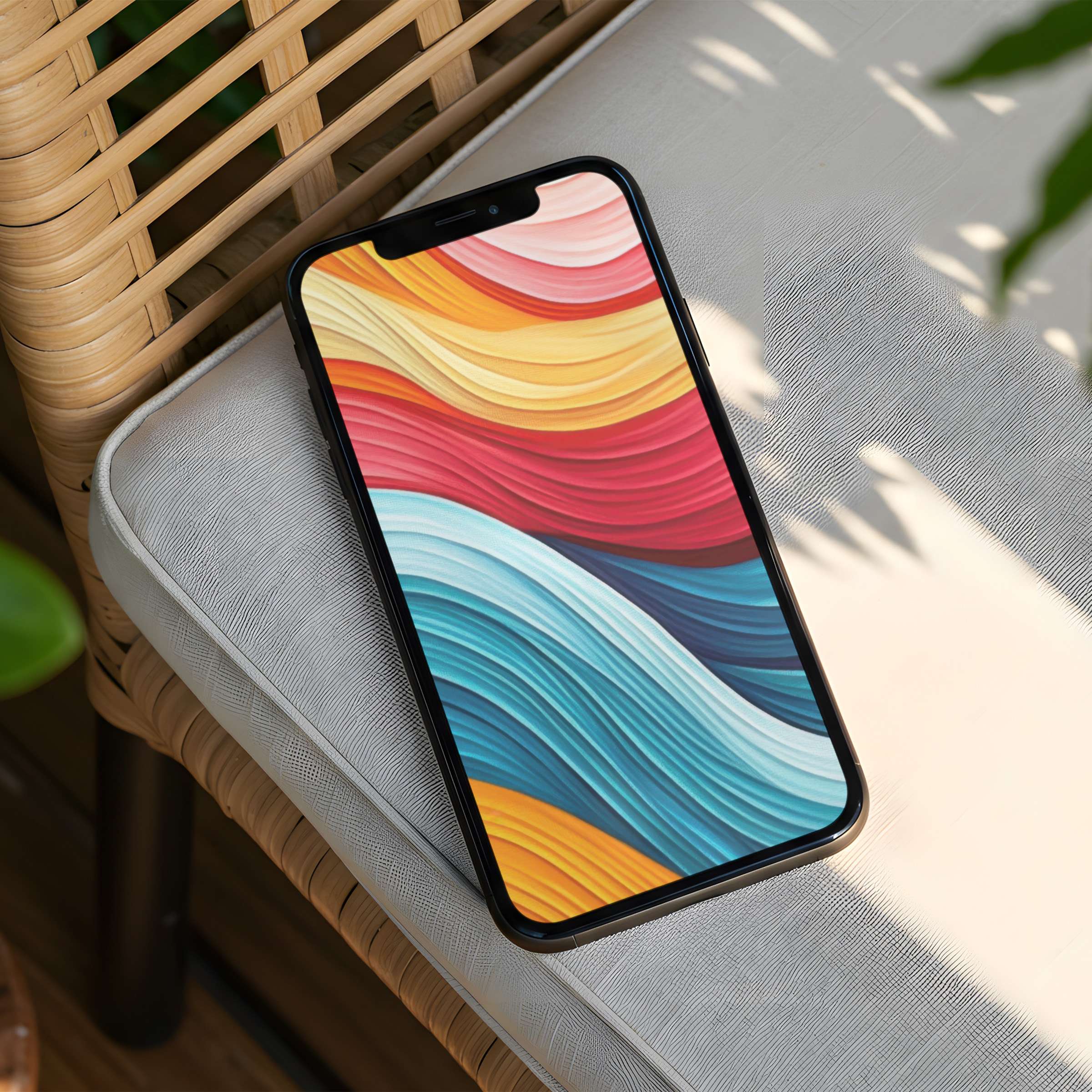 Vibrant abstract iPhone background with swirling colors adds elegance to any phone, offering instant download for mindful inspiration