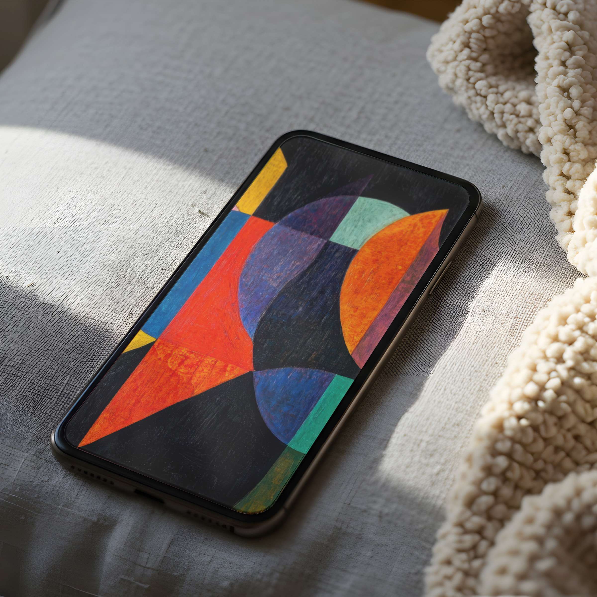 Vibrant abstract phone wallpaper featuring geometric shapes in rich colors enhances tranquility and style suitable for all devices