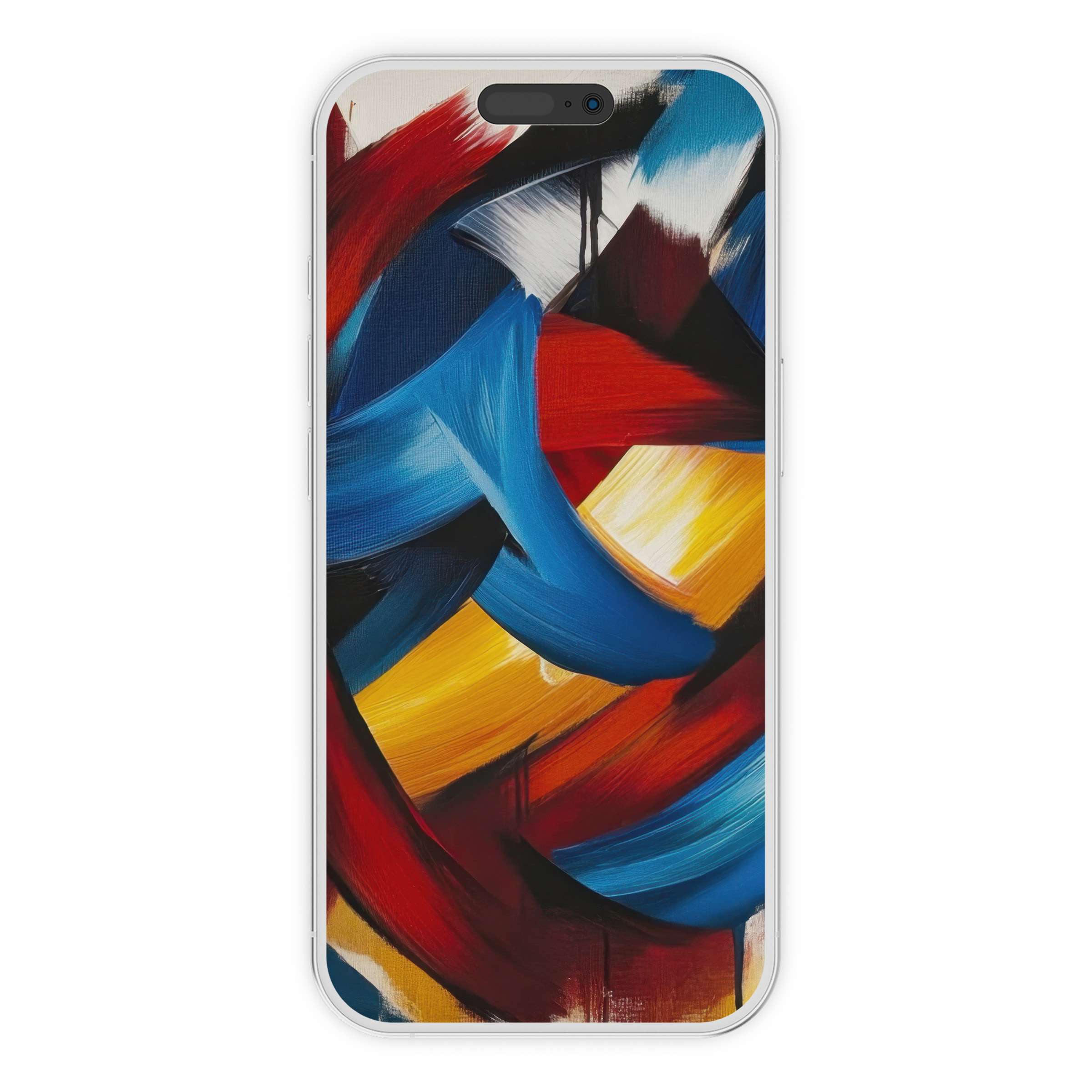 Vibrant abstract strokes of blue, red, and yellow create a modern iPhone wallpaper phone background, perfect for digital download art lovers