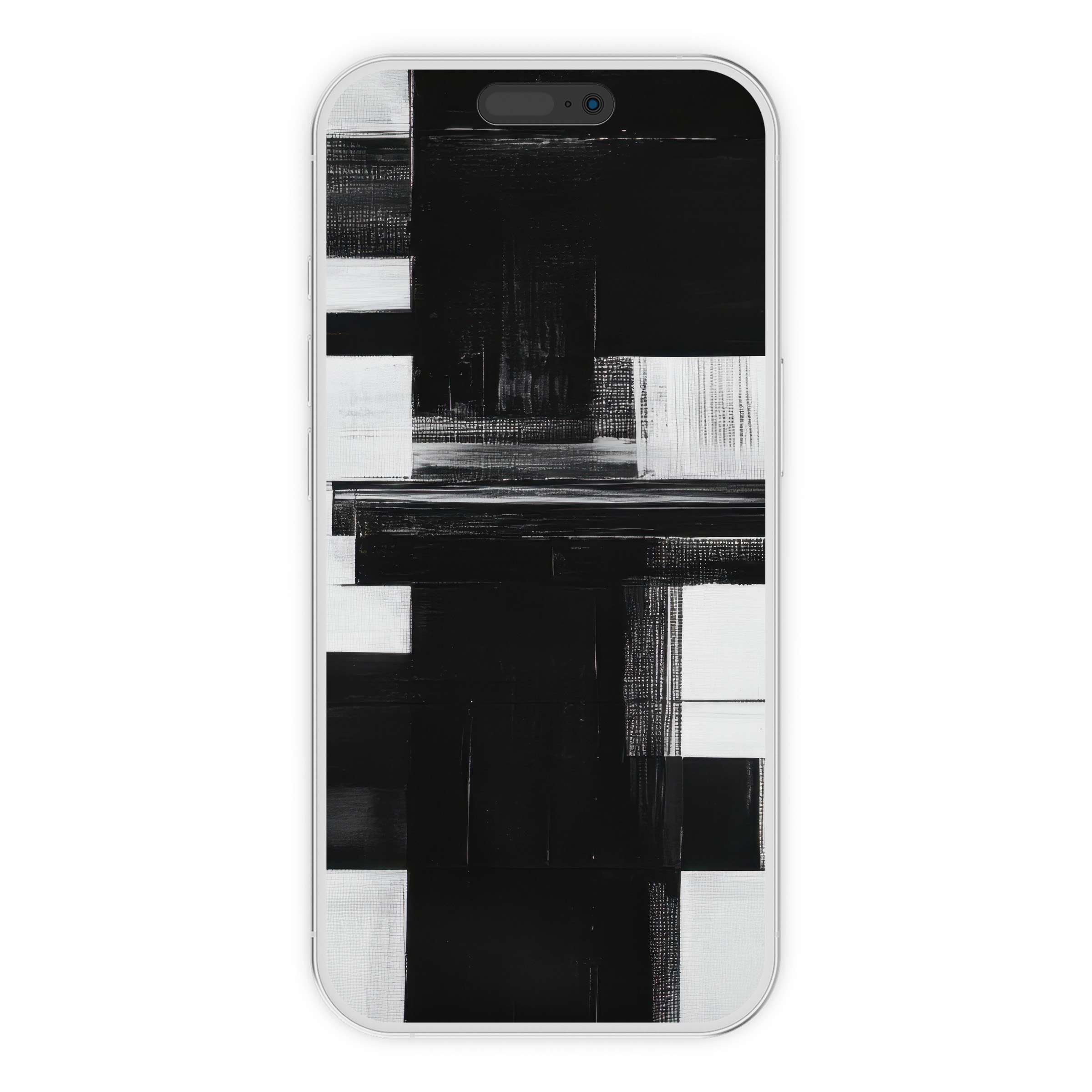 Modern iPhone wallpaper featuring a black and white abstract design offers an elegant phone background digital download for iPhone and Android