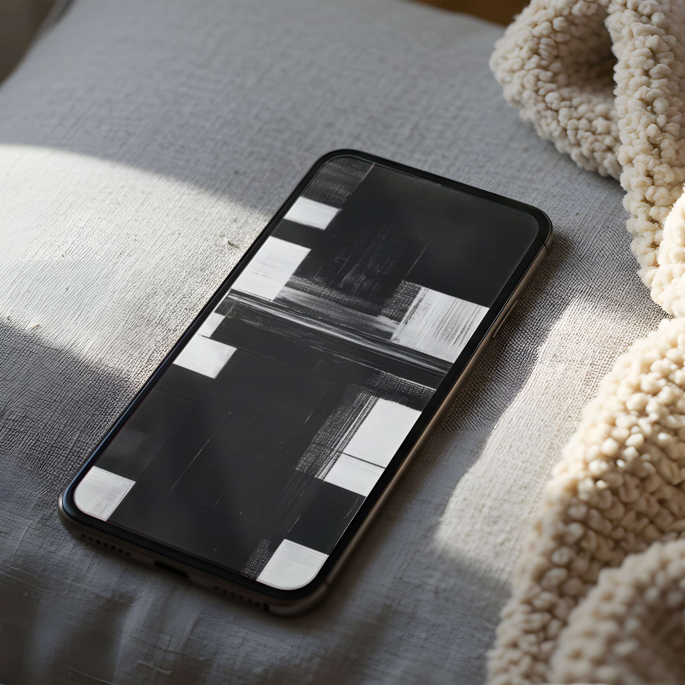 Elegant phone wallpaper featuring abstract black and white geometric art, ideal for creating a calming iPhone ambience in high resolution