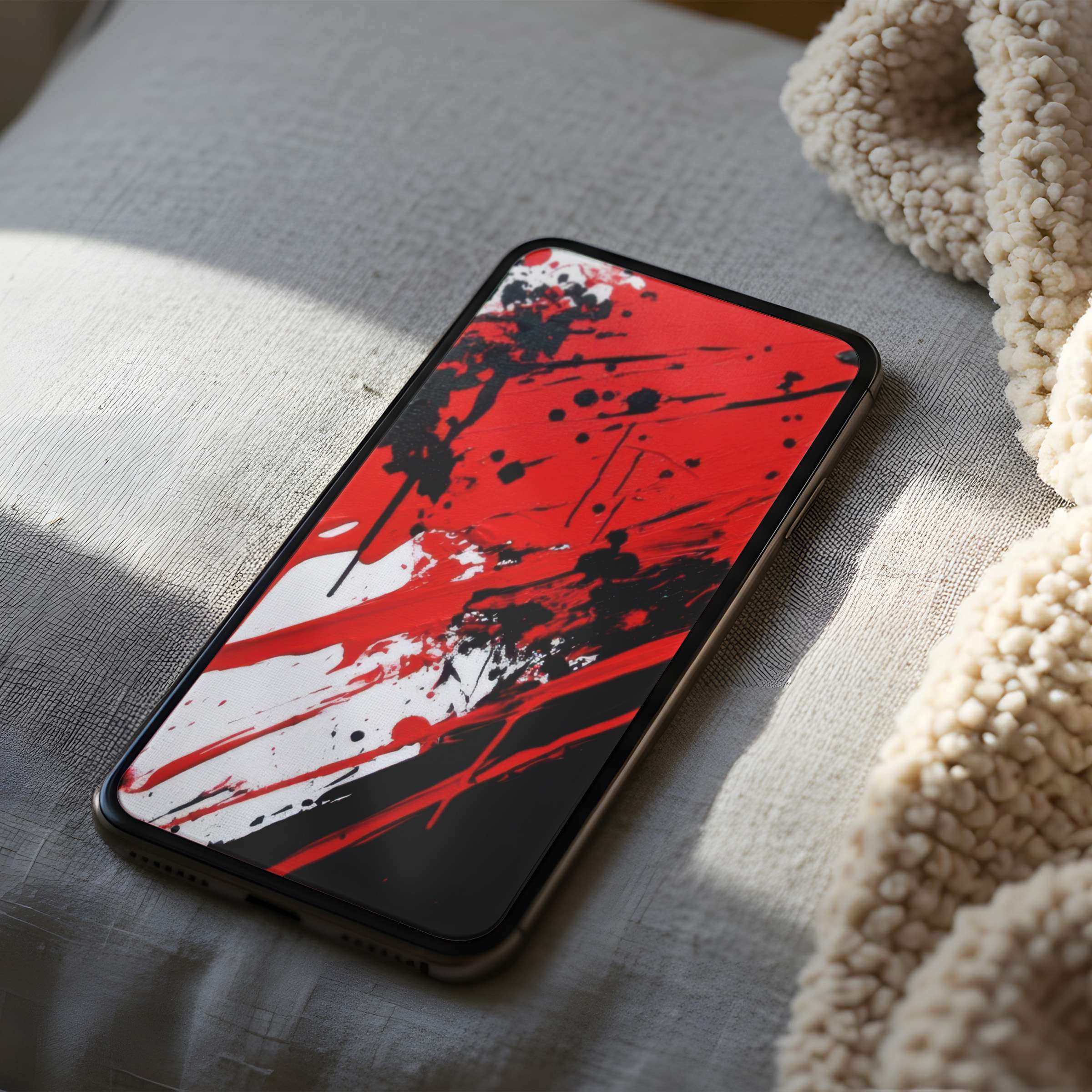 Elegantly designed abstract red and black phone wallpaper, perfect for iPhone and Android, offering calming, high-resolution aesthetics