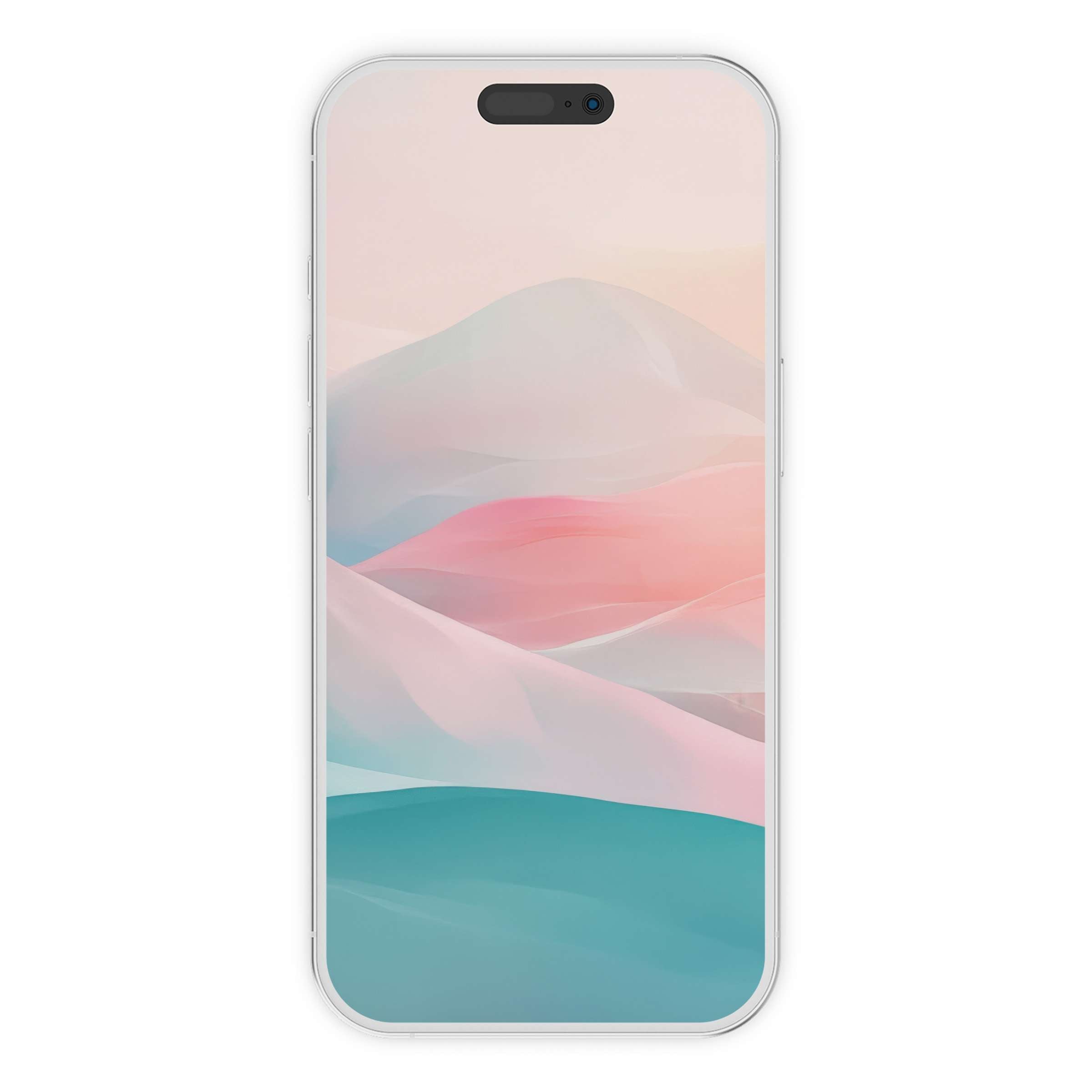 Modern iPhone wallpaper featuring pastel abstract waves in pink and blue offers a serene phone background digital download option