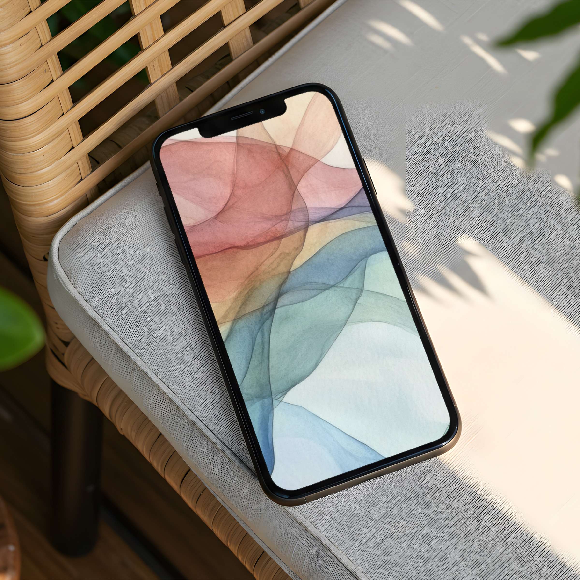 Elegant watercolor iPhone background in soothing shades offers instant download for phone screens infusing calm and inspiration