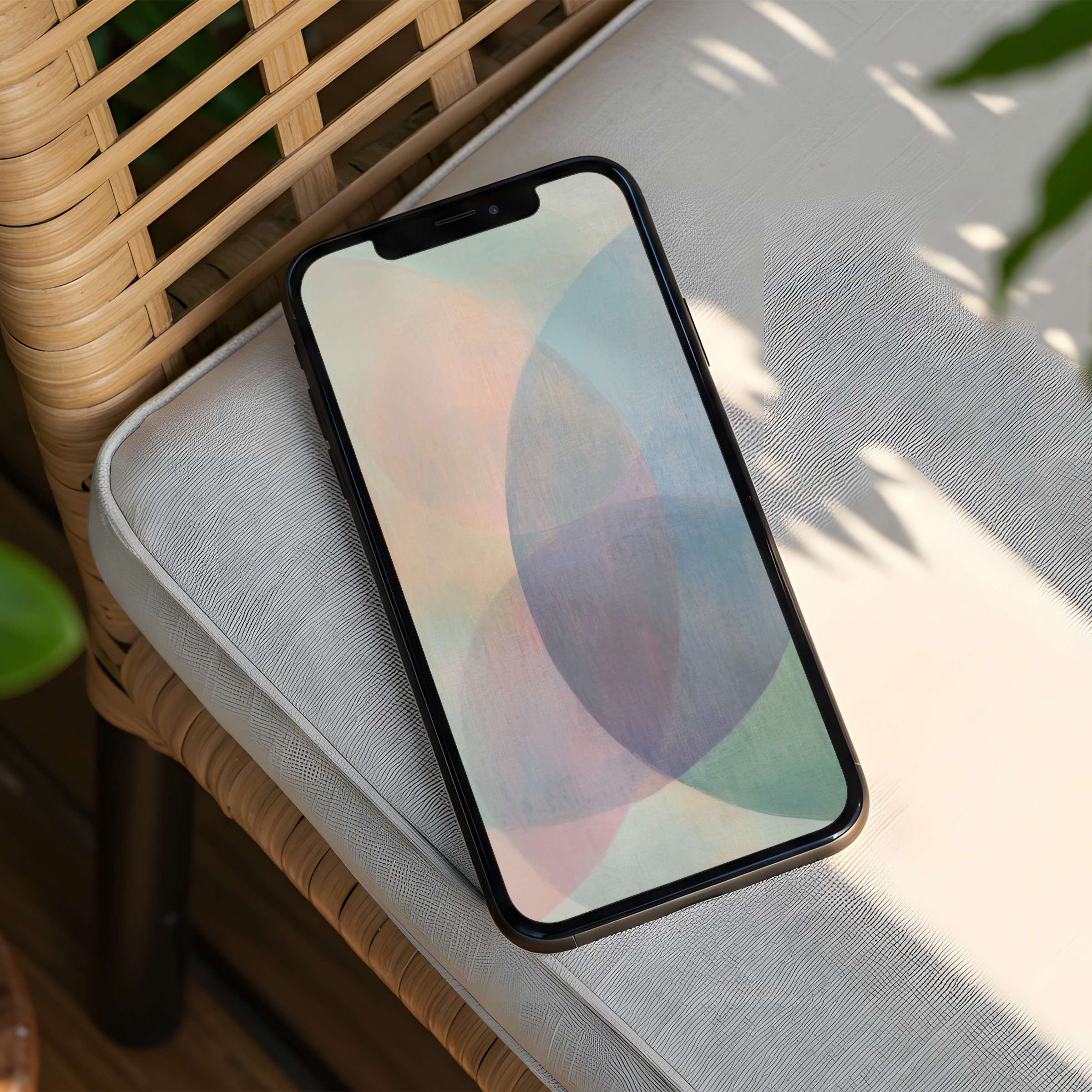 Elegant iPhone background with pastel abstract shapes offers calm and inspiration, perfect for phone use and instant download