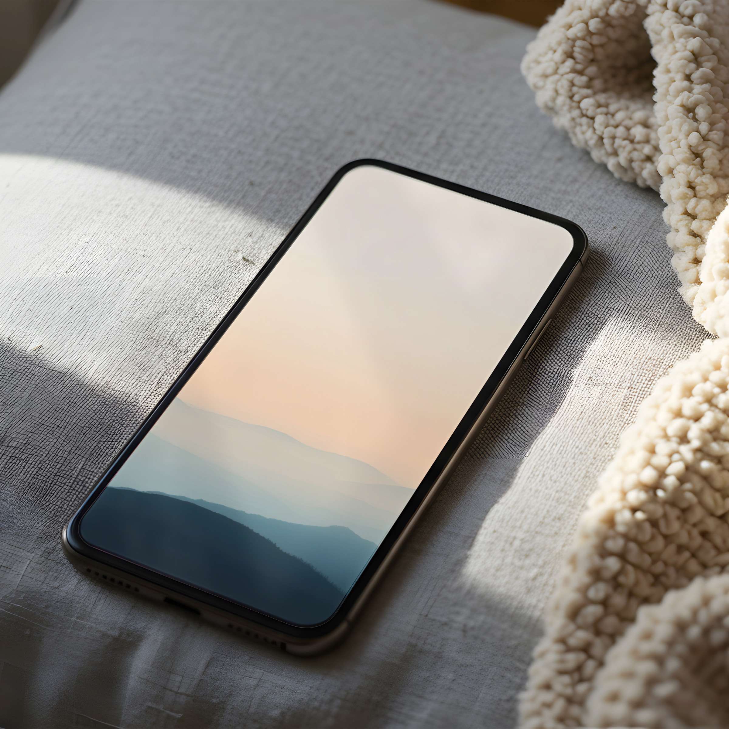 Elegant gradient phone wallpaper with serene pastel mountain motif, ideal for iPhone and Android high-resolution displays, digital download