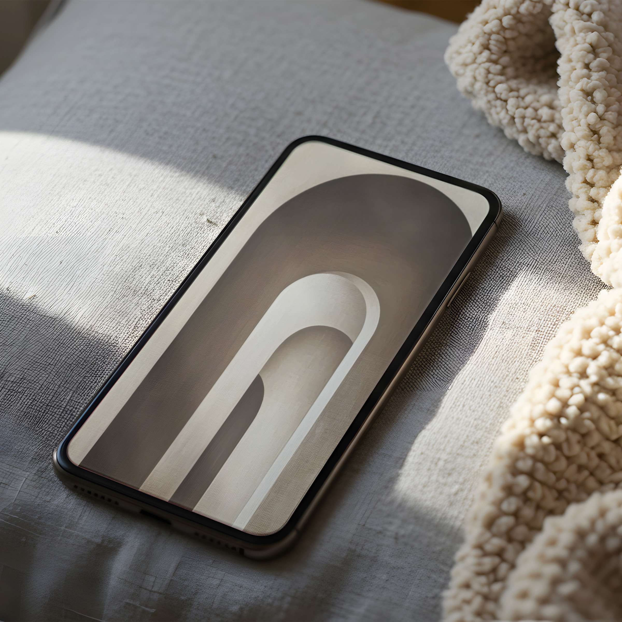 Elegant minimalist arch design phone wallpaper in soothing neutral tones, perfect for seamless digital download to iPhone and Android devices