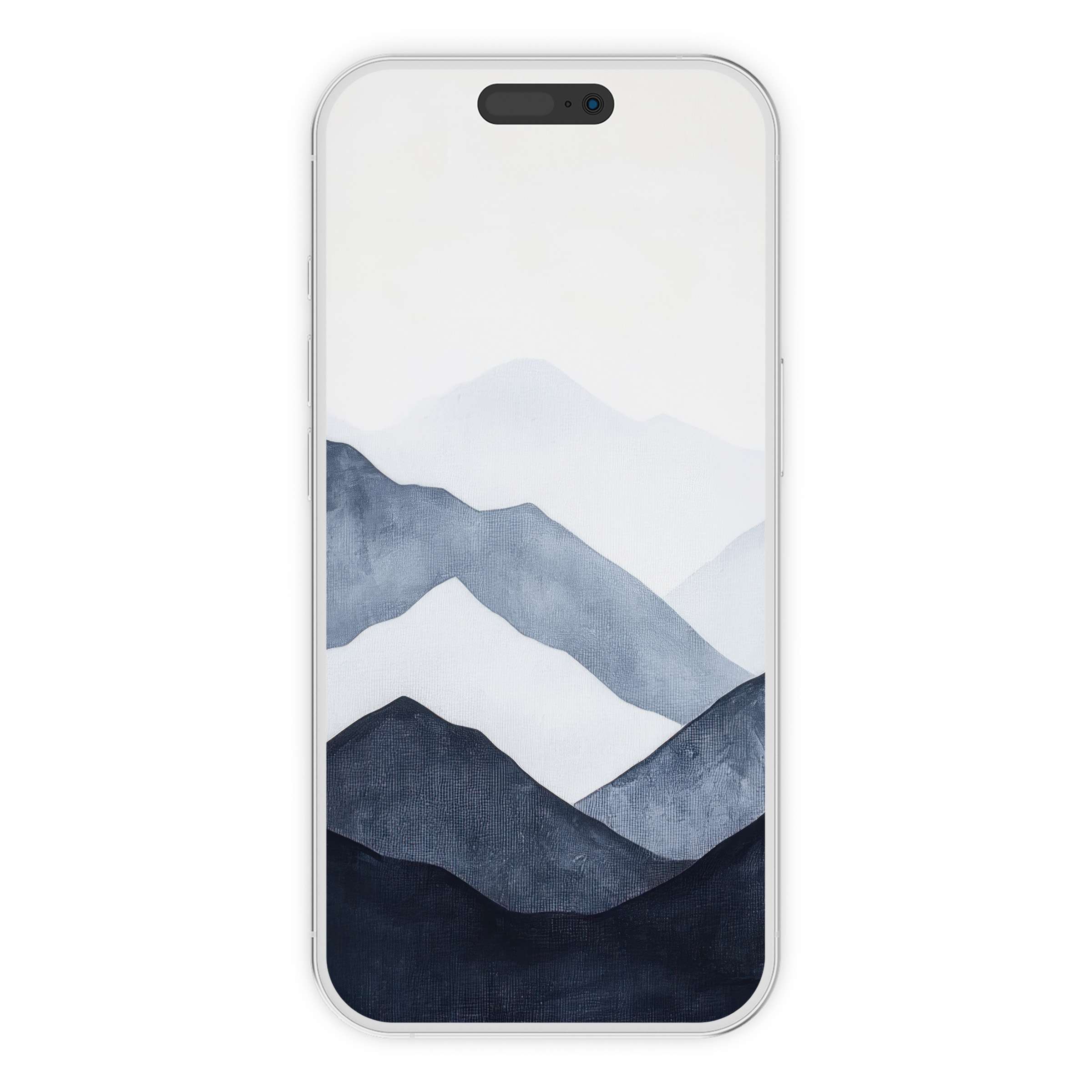 Serene mountain landscape in blue tones offers a modern iPhone wallpaper, perfect phone background for digital download and tranquility