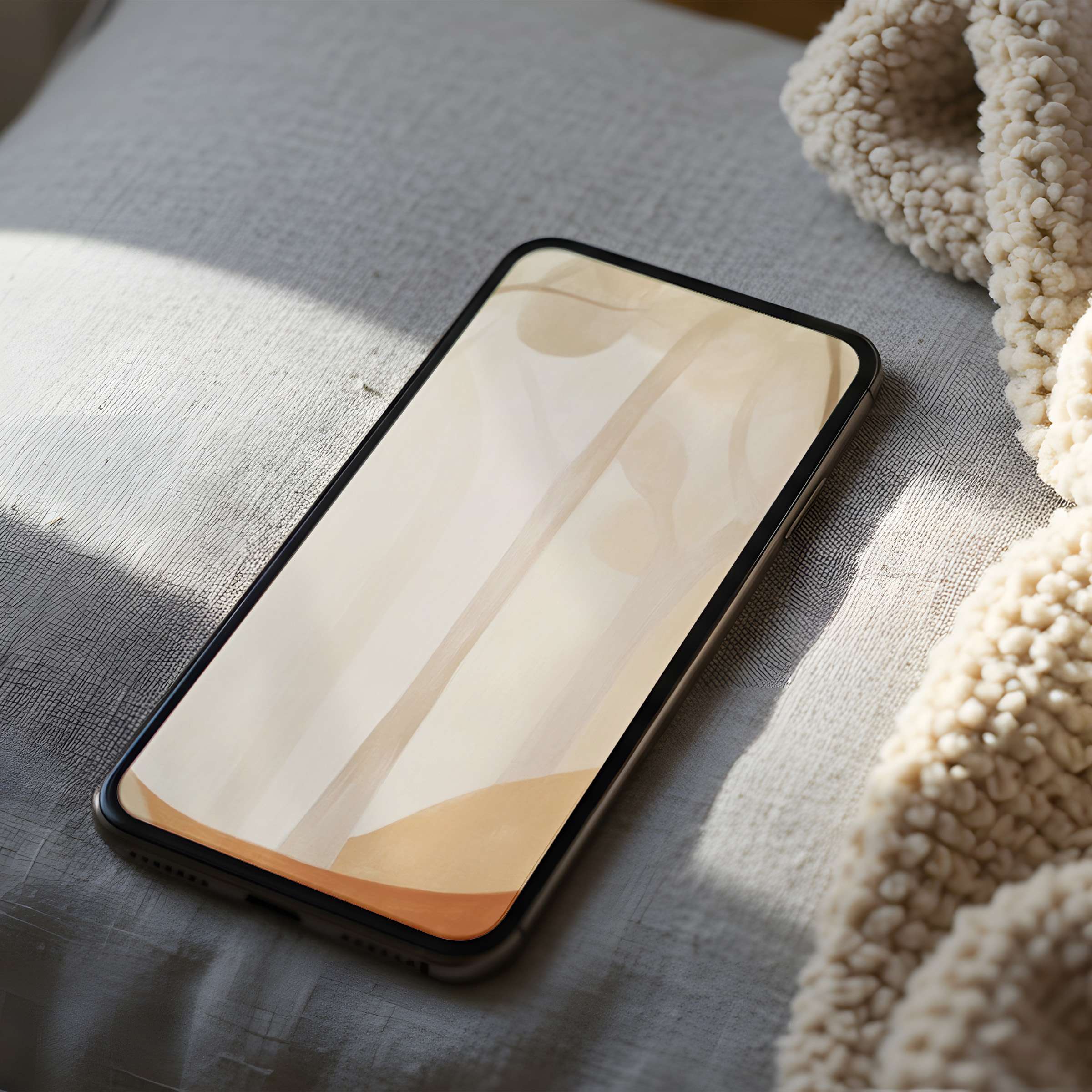 Elegant abstract phone wallpaper with soothing beige tones, high resolution for iPhone and Android, perfect digital download for serene living spaces