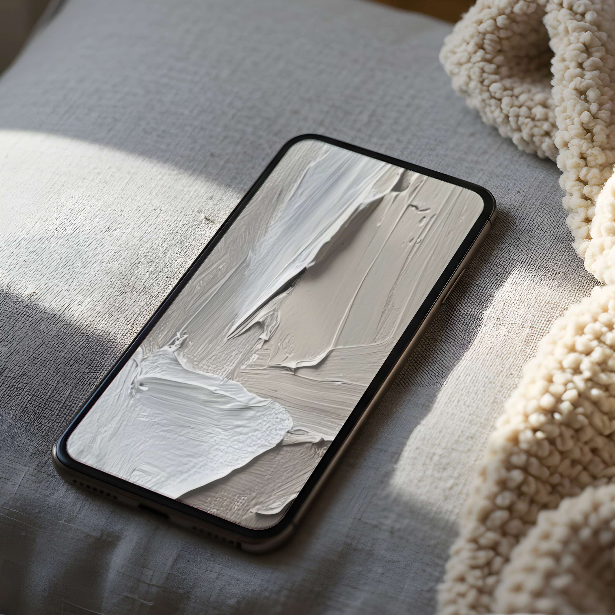 Elegant minimalist phone wallpaper with calming cream and white strokes, perfect high-resolution digital download for iPhone and android