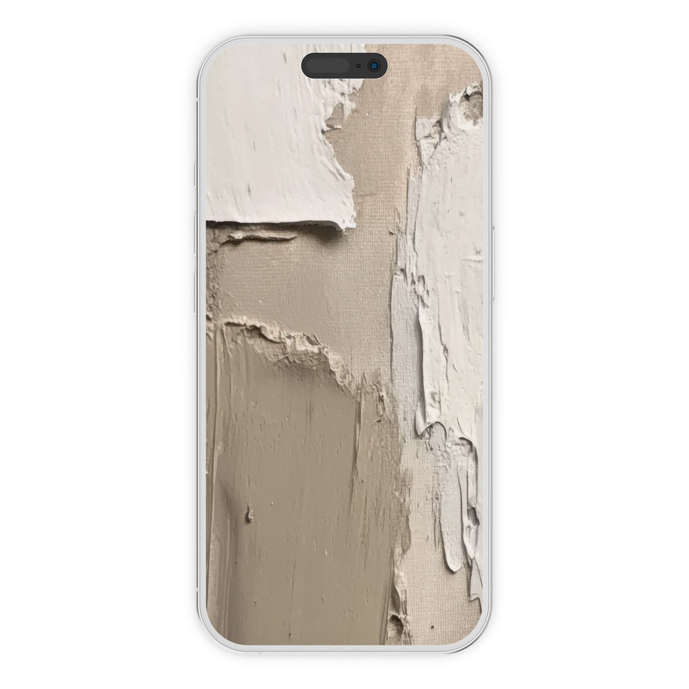 Modern iPhone wallpaper features textured beige and white abstract art, offering a calming digital download phone background