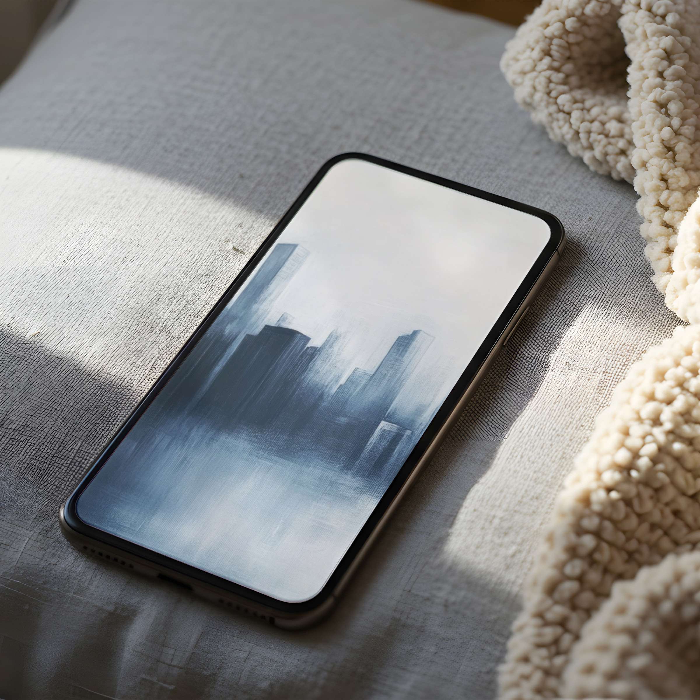 Serene blue cityscape phone wallpaper in high resolution offers calming aesthetics for iPhone and Android, perfect digital download