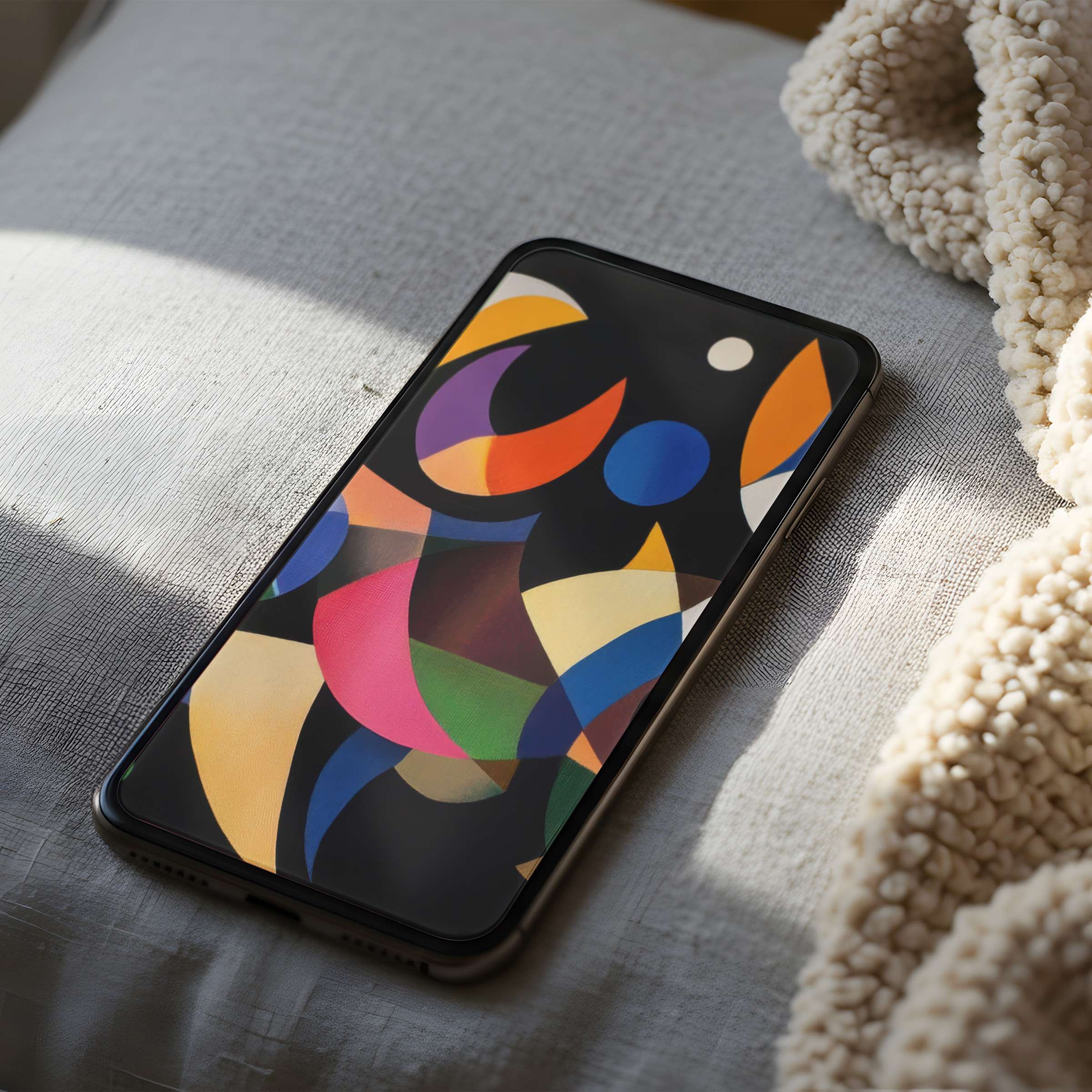 Elegant abstract phone wallpaper with vibrant colors and bold motifs, ideal for high-resolution iPhone and Android digital download