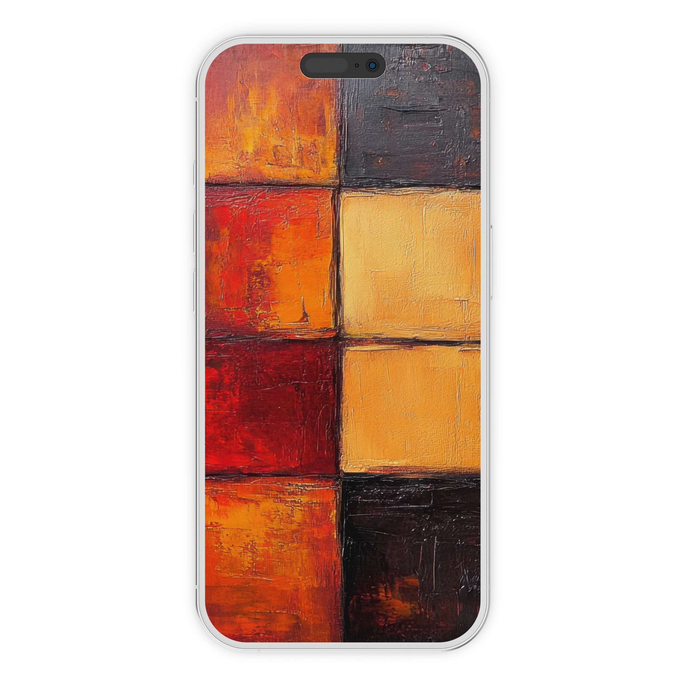 Vibrant modern iPhone wallpaper with textured orange and red squares offers an elegant phone background as a digital download suitable for all devices