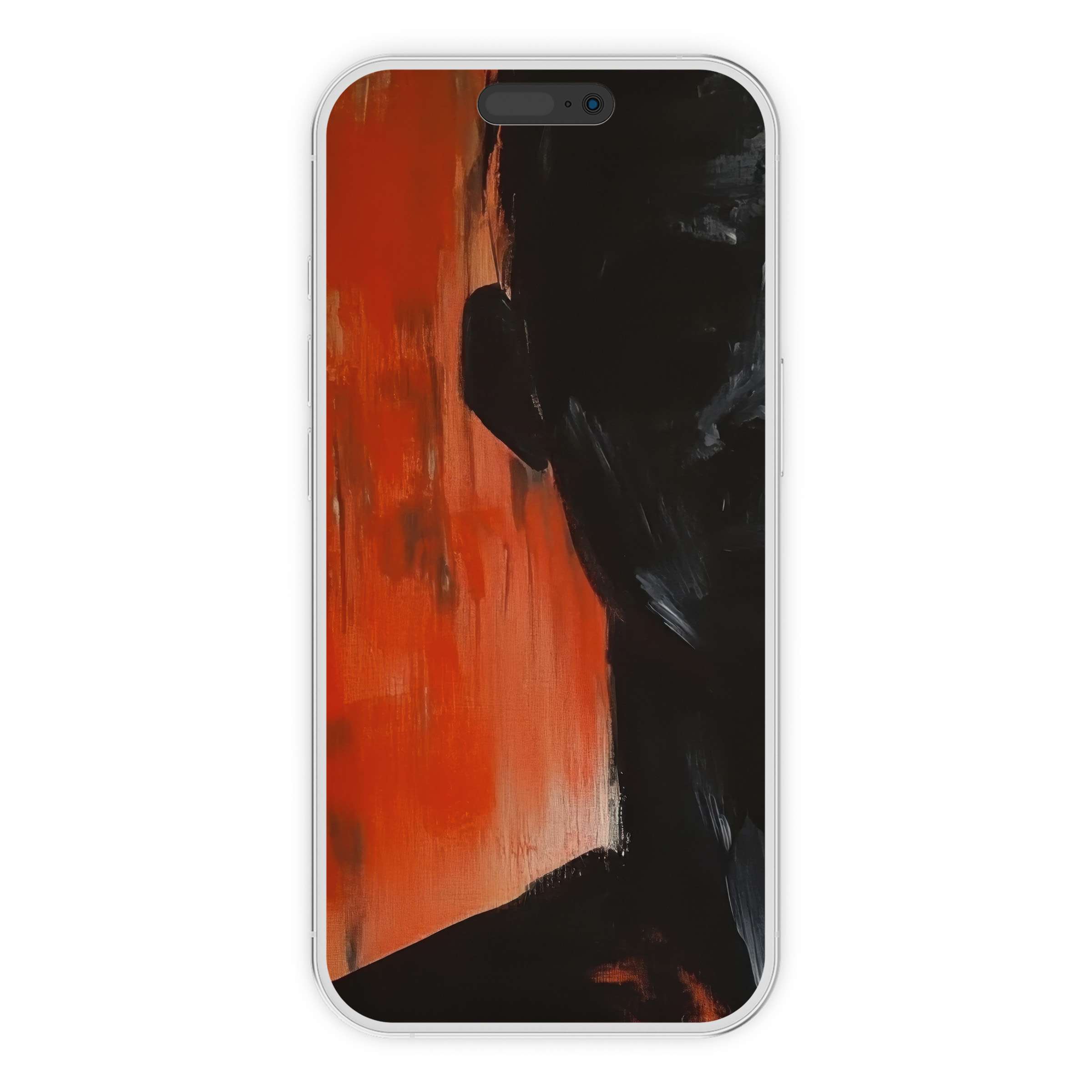 "Bold brushstrokes in fiery red and deep black create a striking modern iPhone wallpaper, perfect digital download for phone background"