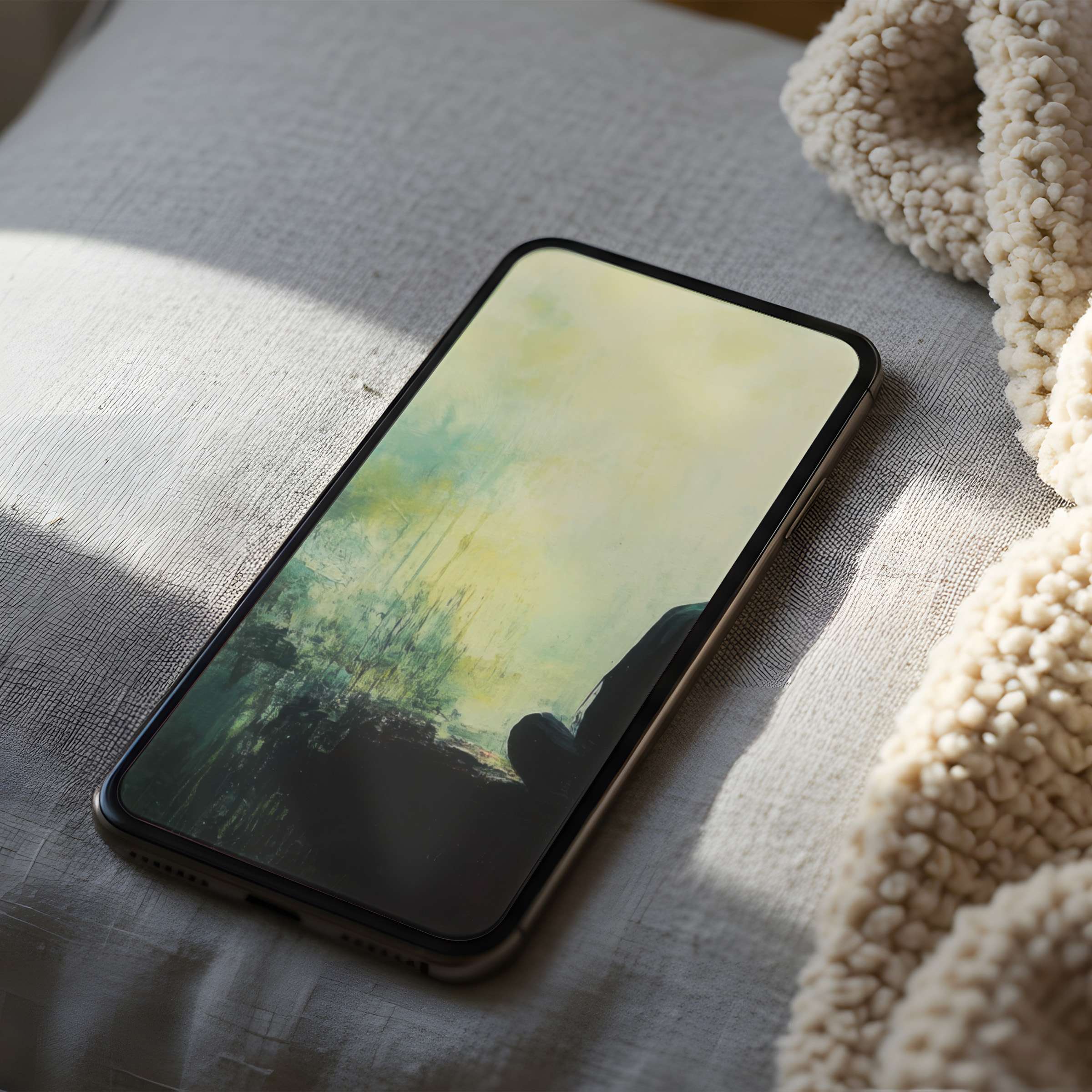 Tranquil abstract phone wallpaper features soothing green and yellow hues, perfect for iPhone or Android high resolution digital download