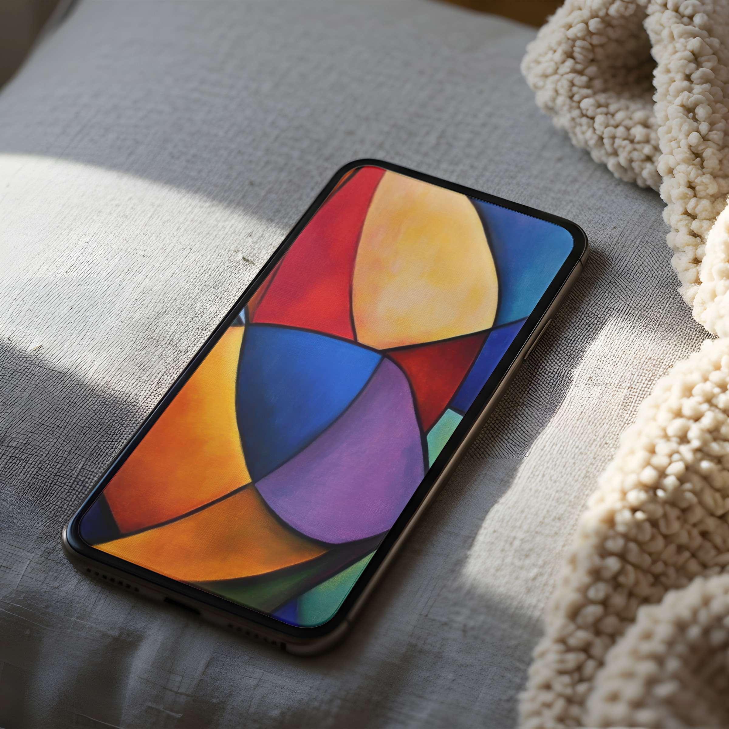 Elegant phone wallpaper featuring vibrant abstract shapes enhances calm in your space suitable for iPhone and Android digital download