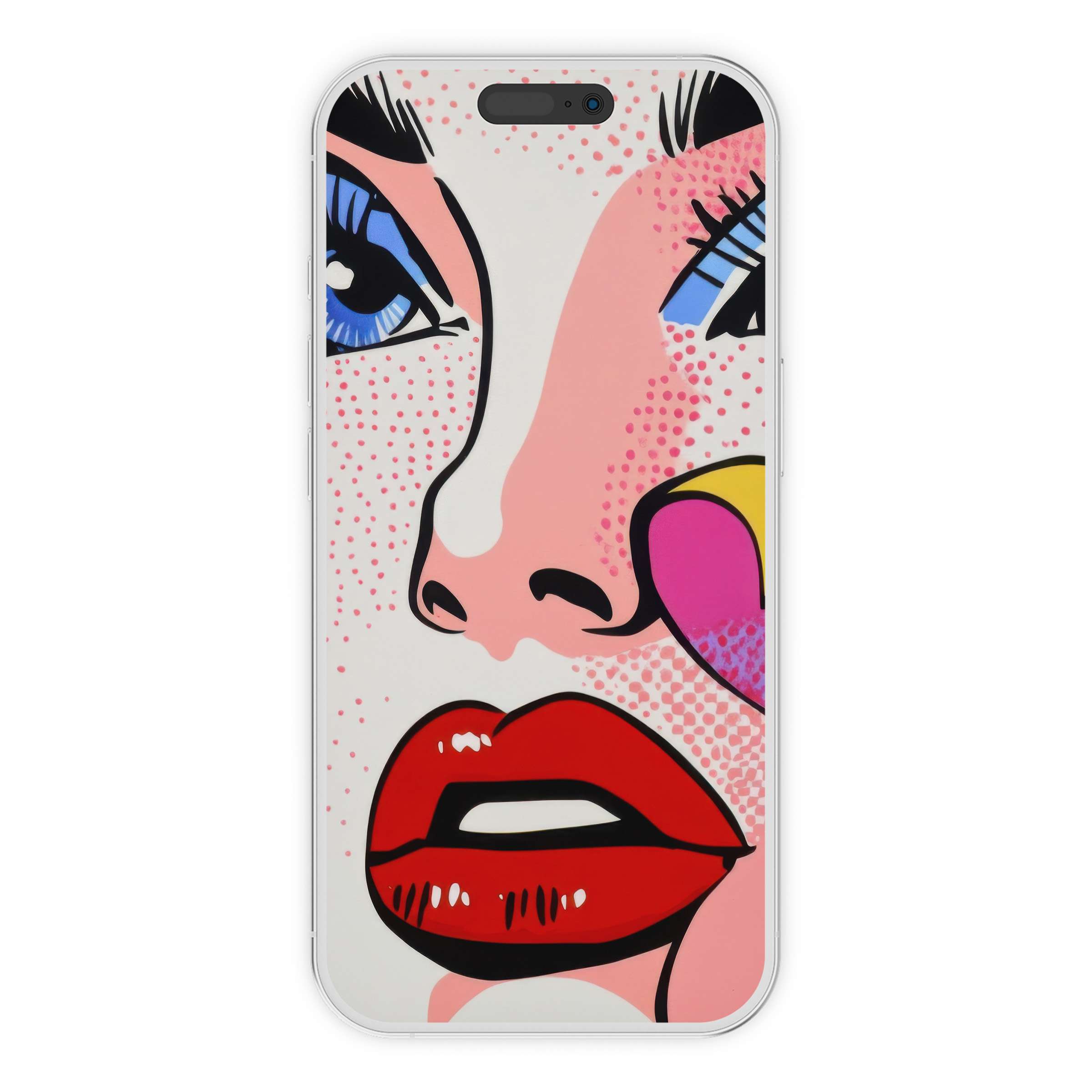 Vibrant pop art style modern iPhone wallpaper with a colorful face design perfect for phone backgrounds and digital downloads