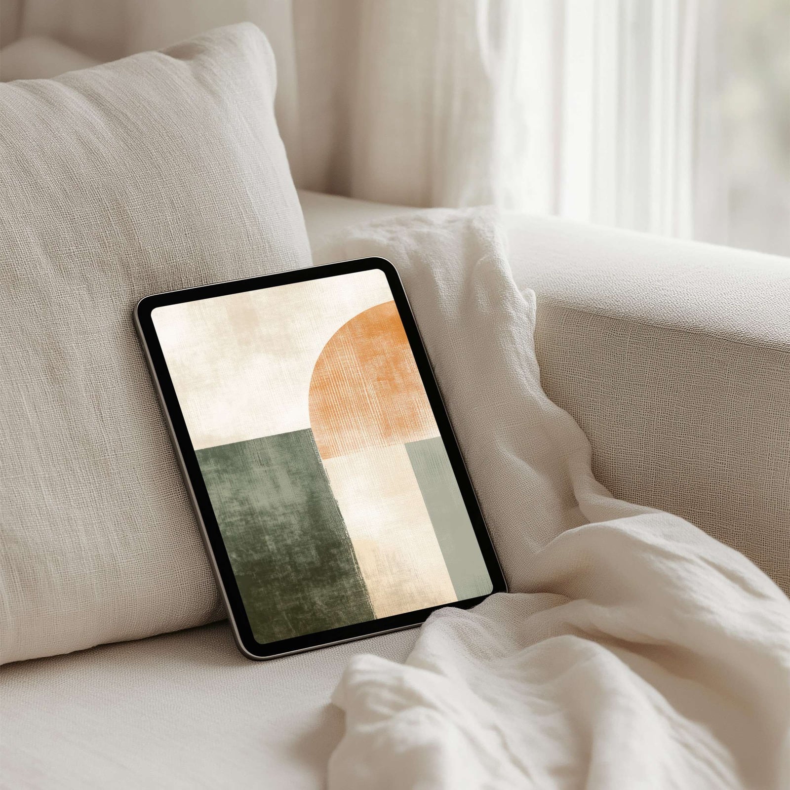 Modern geometric iPad wallpaper in warm earthy tones, featuring minimalist shapes and soft textures for a balanced, stylish, and contemporary digital look