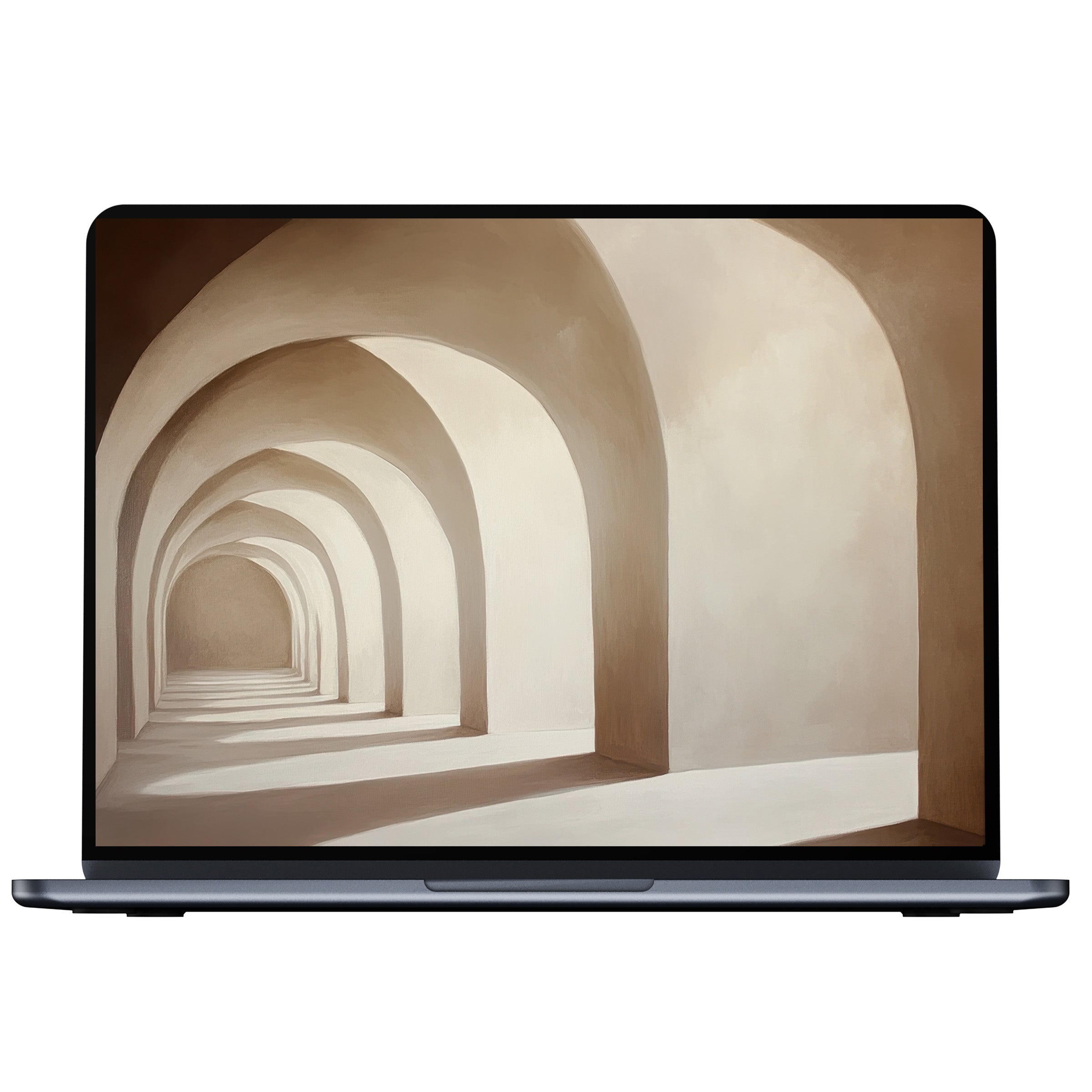 Neutral desktop wallpaper featuring elegant archways in soft beige tones for digital download suited for PC and laptop screens