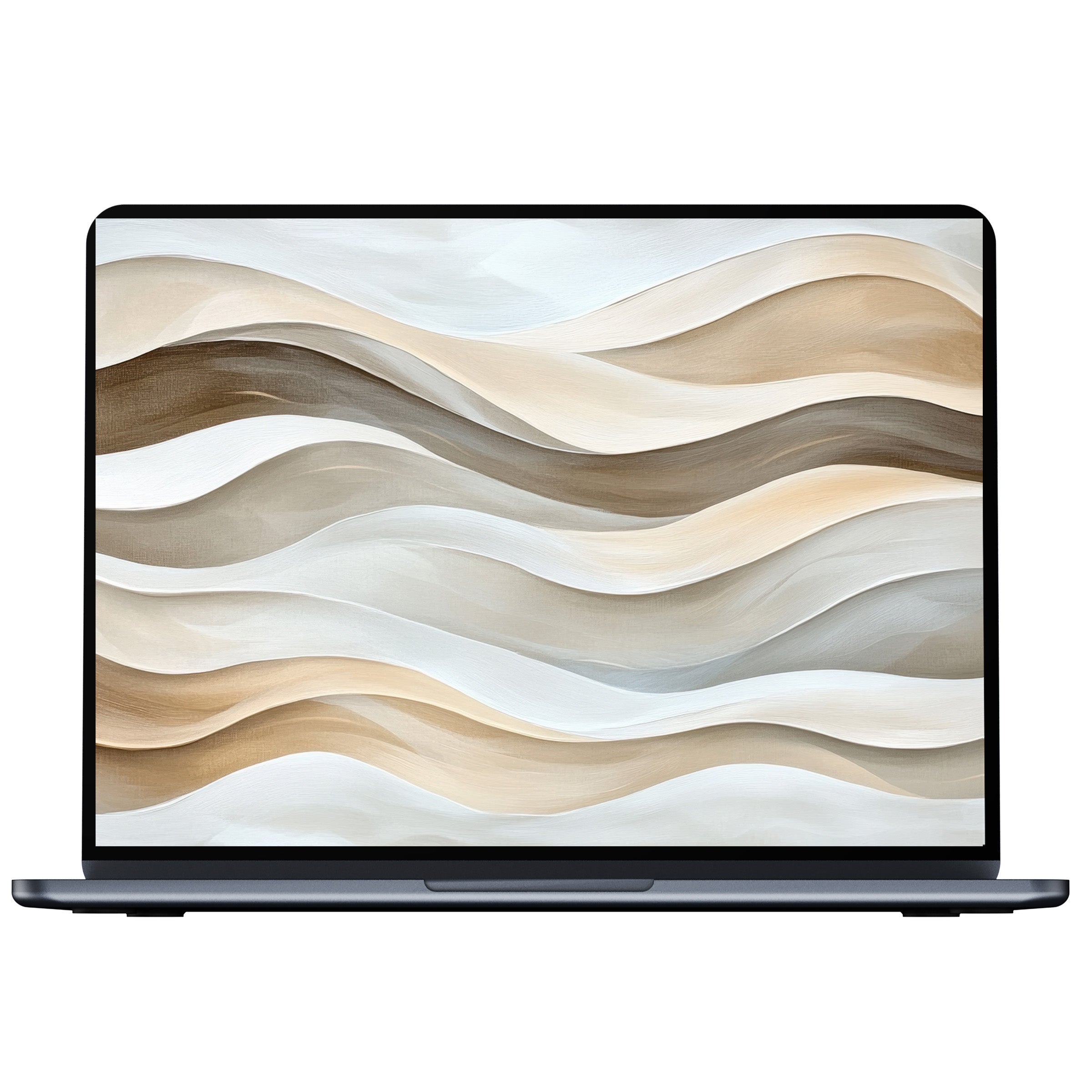Neutral desktop wallpaper with serene beige and gray waves, perfect digital download for PC, laptop, and Mac, promotes calm elegance
