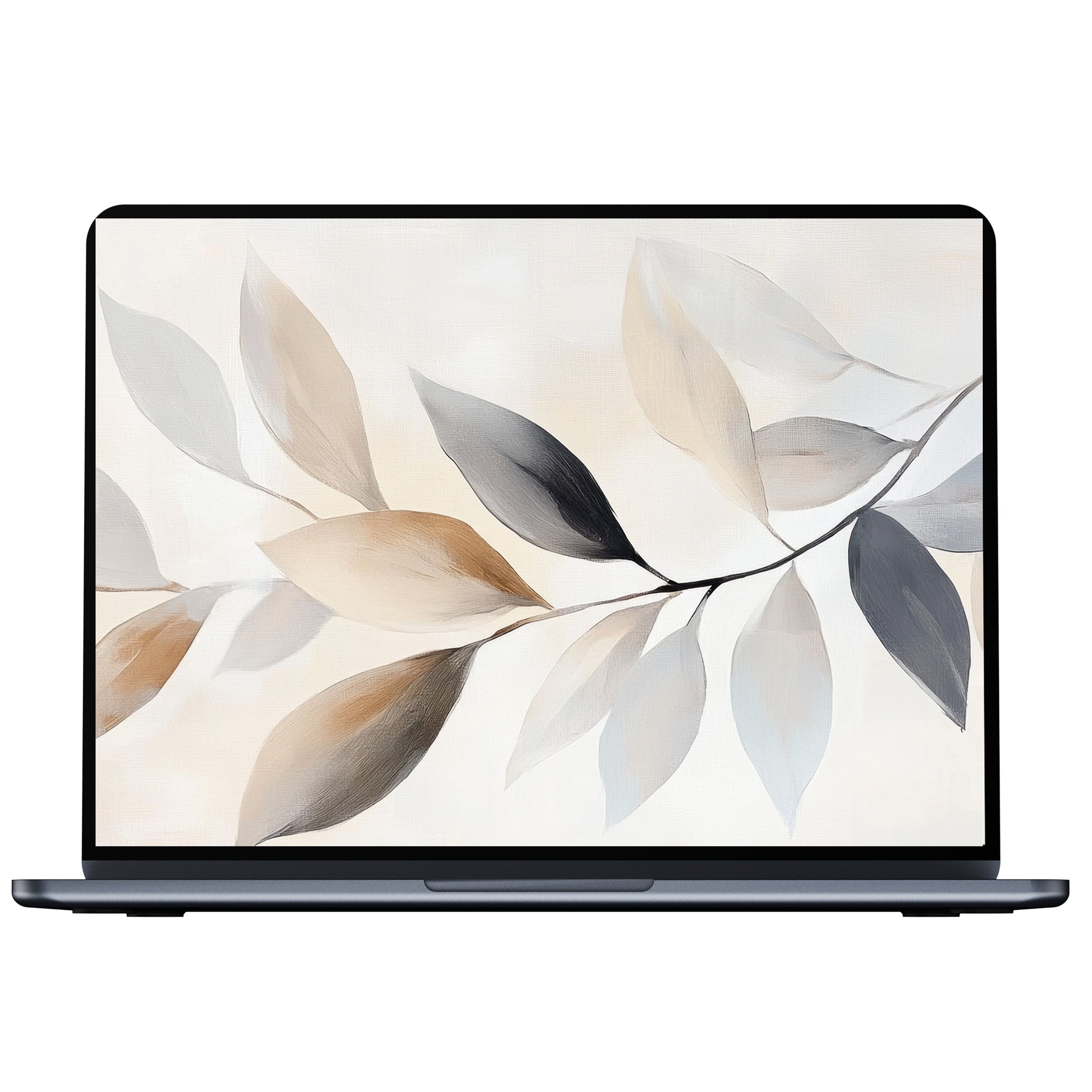 Neutral desktop wallpaper with elegant gray and beige leaves offers a calming digital download for PC or laptop screens