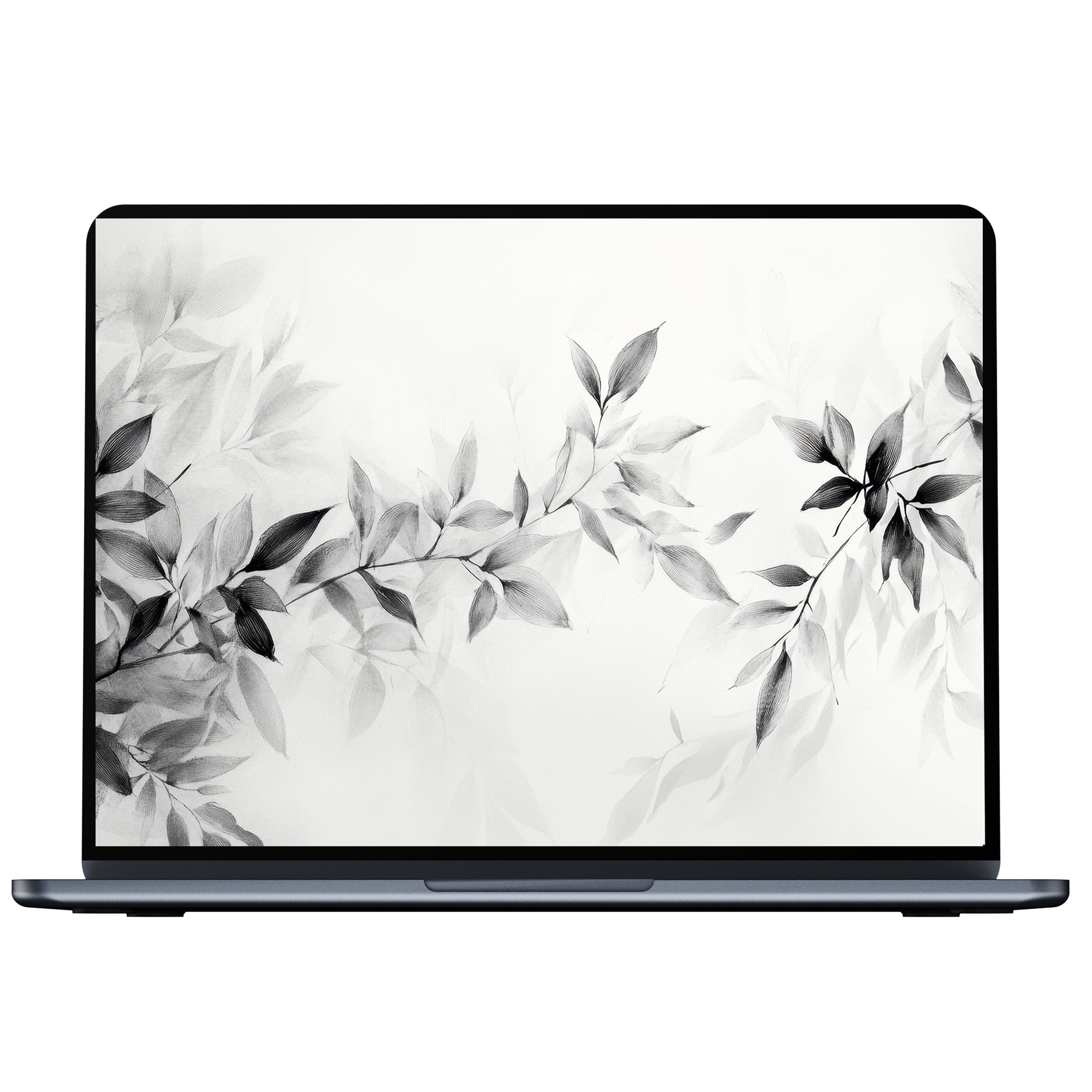 Neutral desktop wallpaper featuring elegant grayscale leaves creating a calm, artistic feel for PC, laptop, and Mac digital download