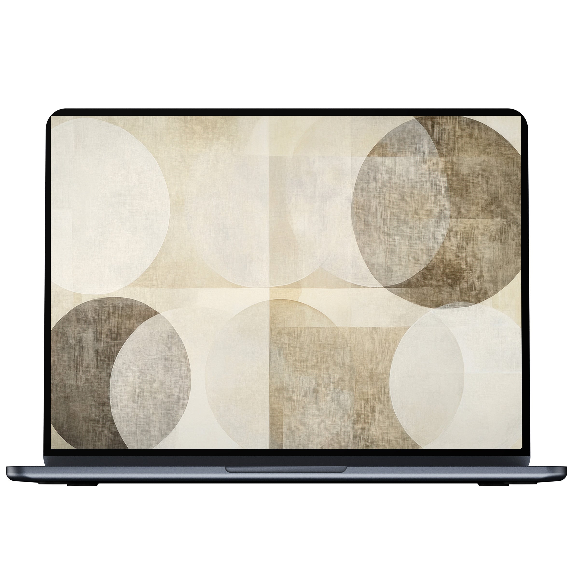 Neutral desktop wallpaper featuring soft beige and gray abstract circles, offering calm elegance for PC, laptop, or Mac digital download
