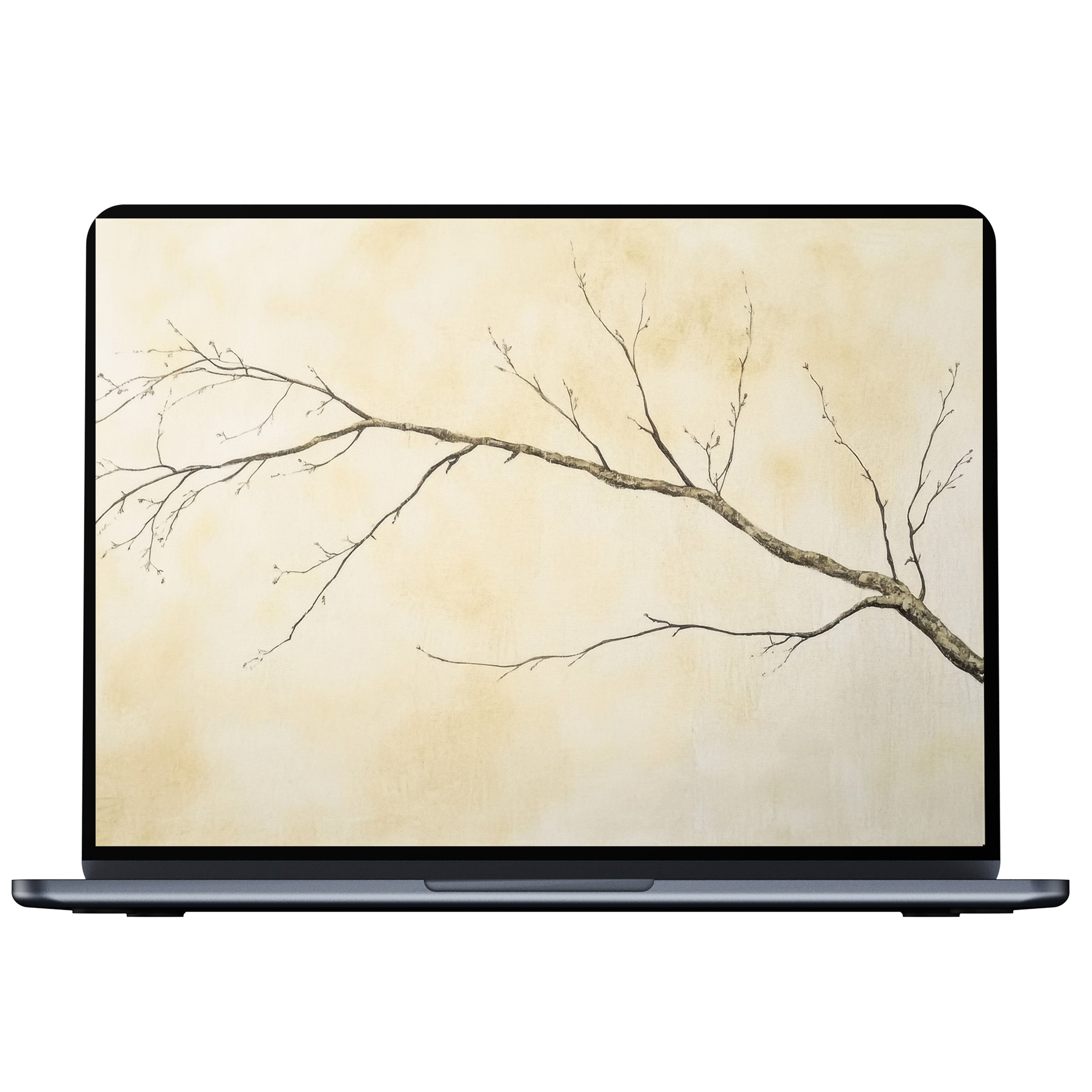 Neutral desktop wallpaper featuring a minimalist tree branch against a soft beige background, inspiring calm and elegance for PC, laptop digital download