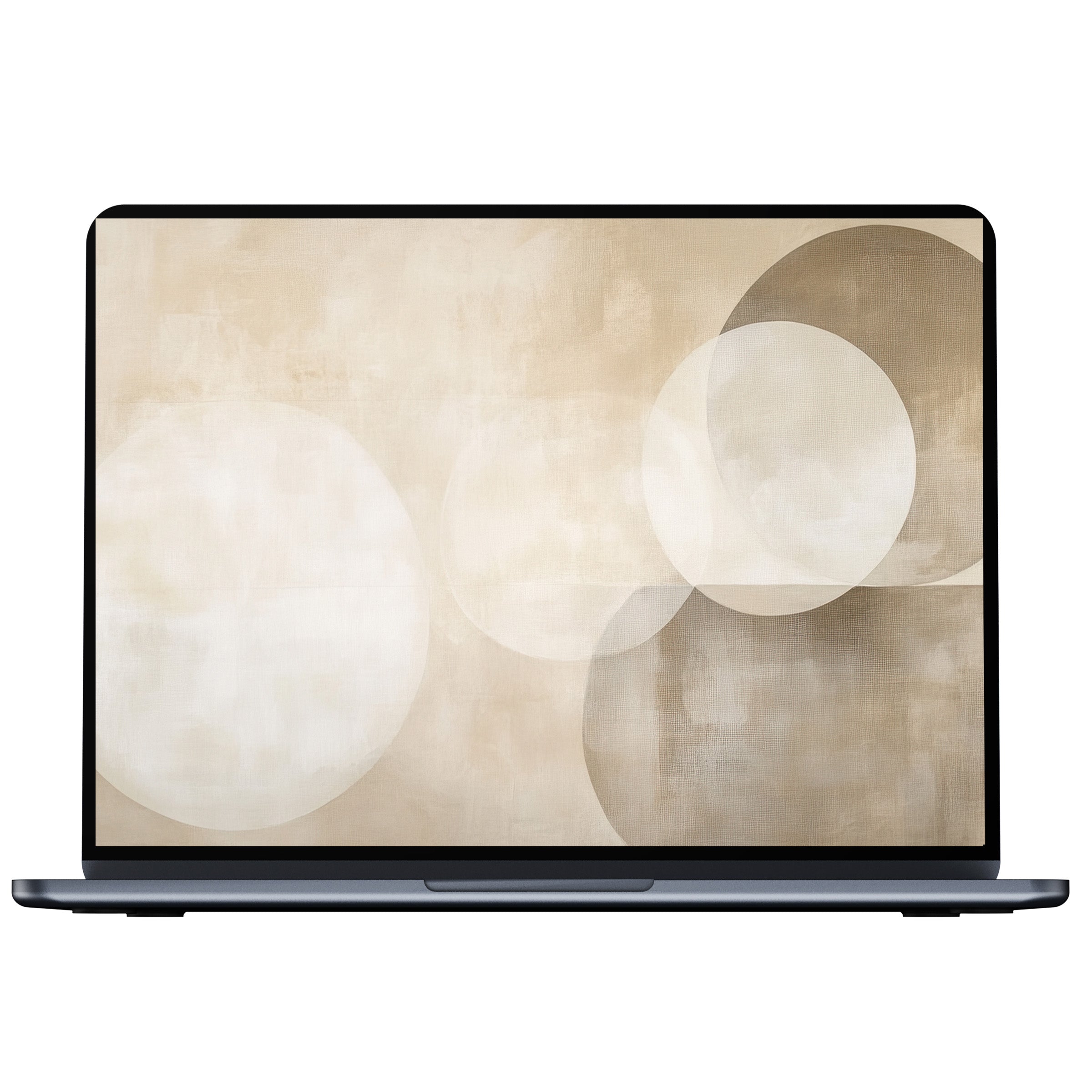 Neutral desktop wallpaper with soft beige circles and textured backdrop offers calming digital download for PC or laptop users