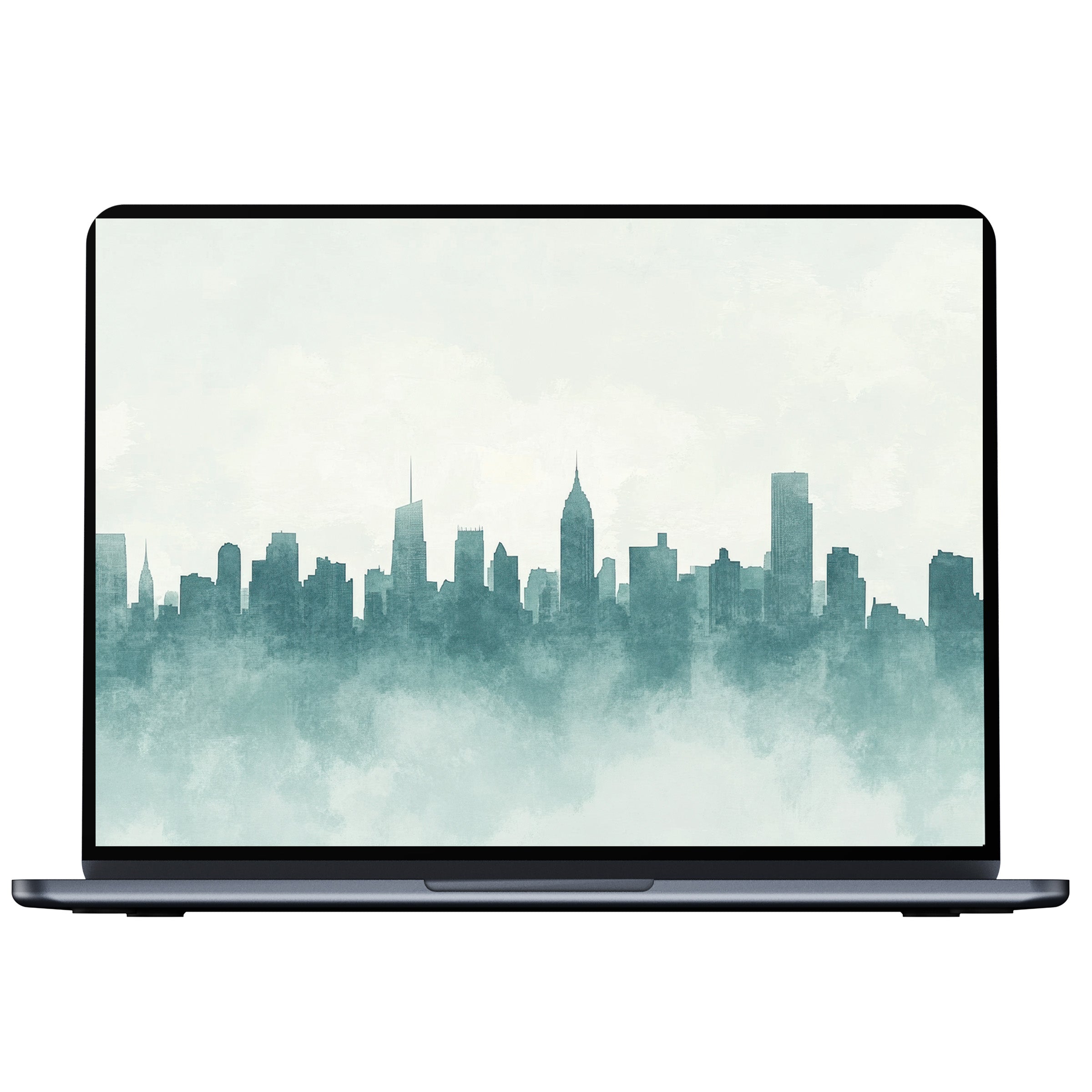 Elegant neutral desktop wallpaper featuring a watercolor cityscape evokes calm inspiration for digital download on PC or laptop Mac